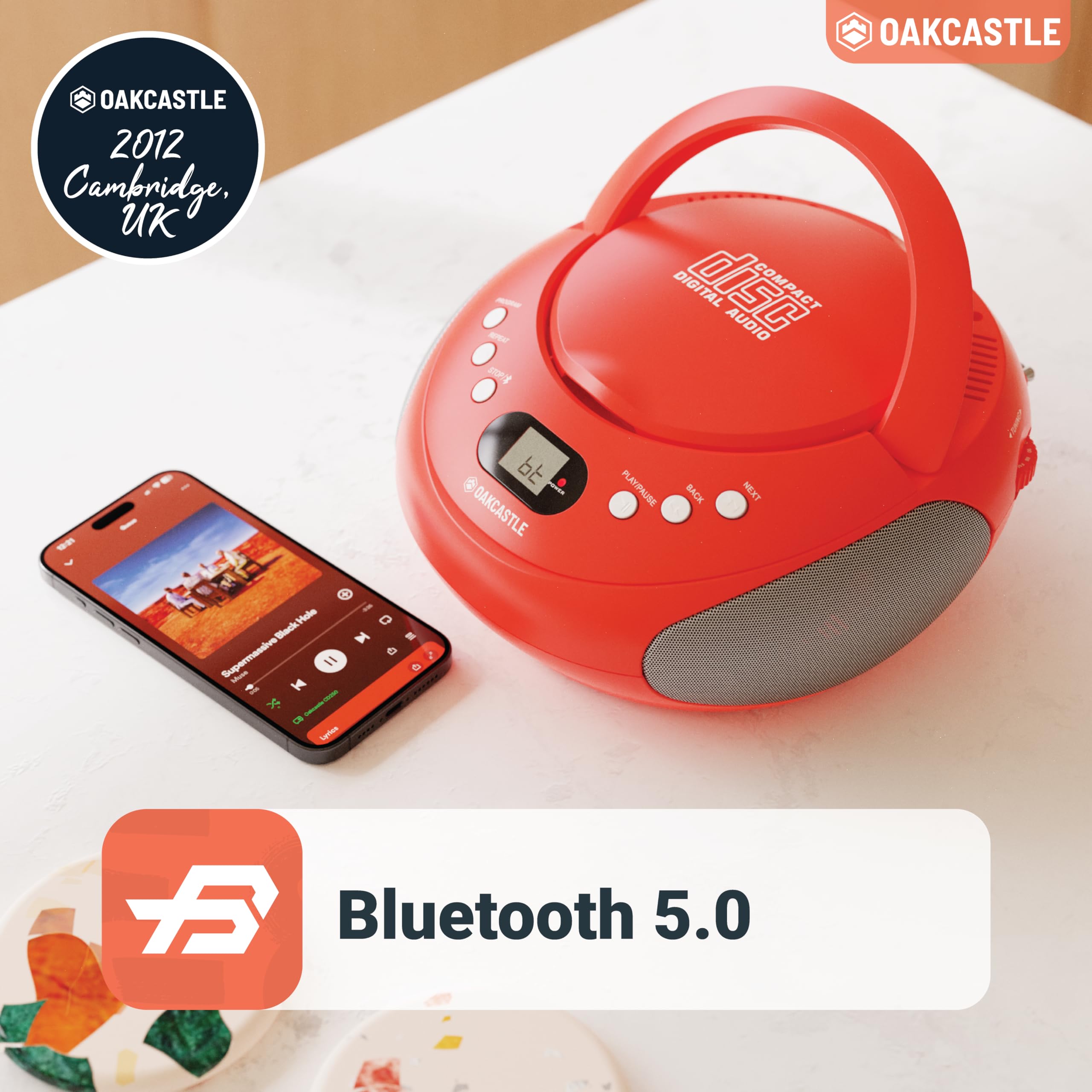 Portable Bluetooth CD Boombox with FM radio, Red - Image 2