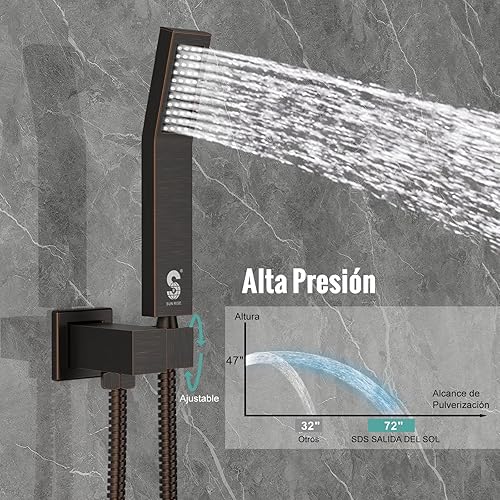 Miniatura 5 de SR SUN RISE Juego de grifo de bañera de metal de 16 pulgadas, sistema de ducha con boquilla de bañera, cabezal de ducha de lluvia cuadrado y