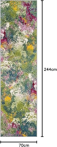 Miniatura 8 de SAFAVIEH Watercolor Collection - Alfombra para pasillo, 2.3 x 10 pies, color verde y fucsia, diseño abstracto bohemio colorido, no desprende pelusa