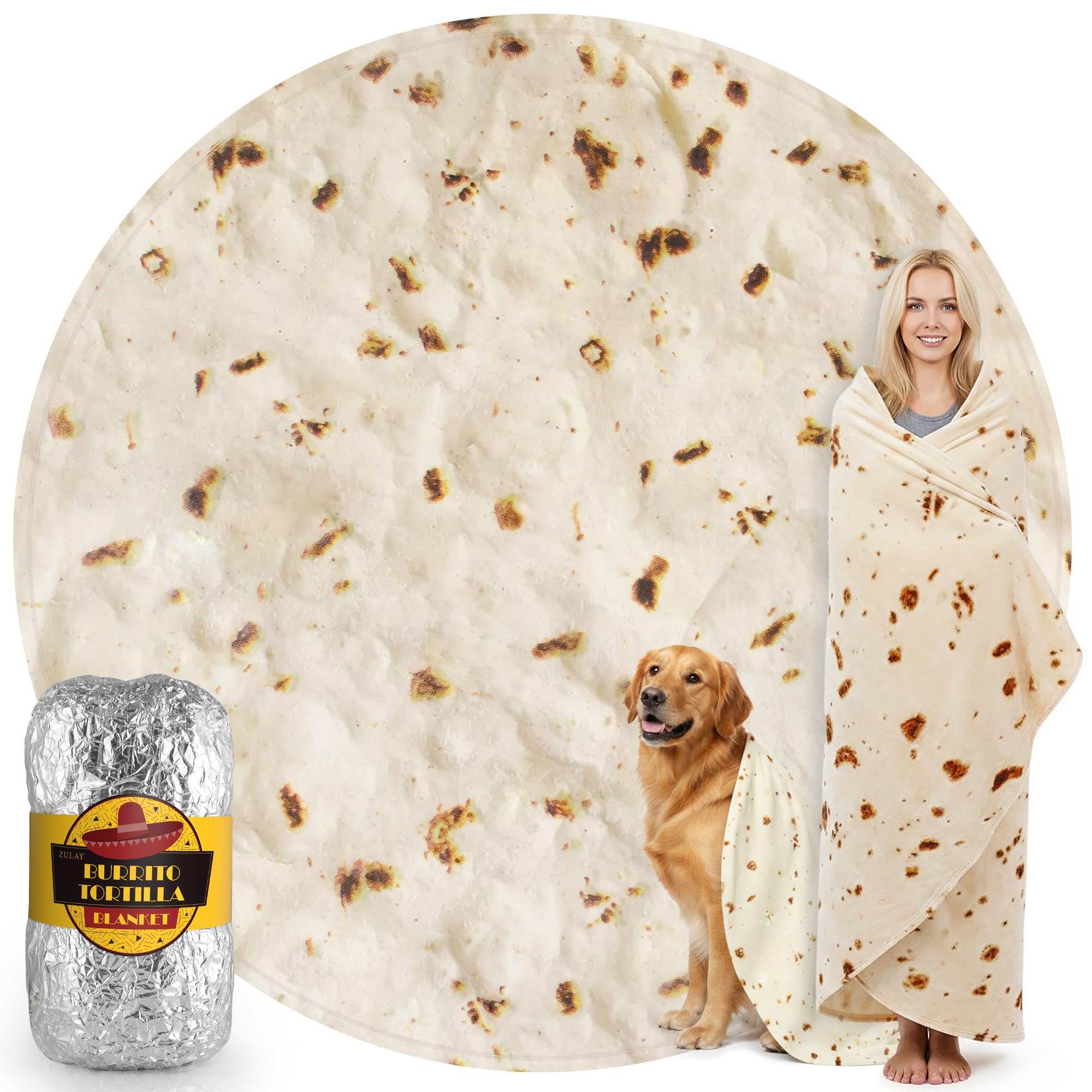 Zulay Kitchen Extra Large Burritos Tortilla Throw Blanket – Wrap Yourself Like a Giant Taco! Double-Sided, Funny &amp; Ultra Cozy Novelty Blanket, Super Soft 285 GSM Flannel, 60 Inches