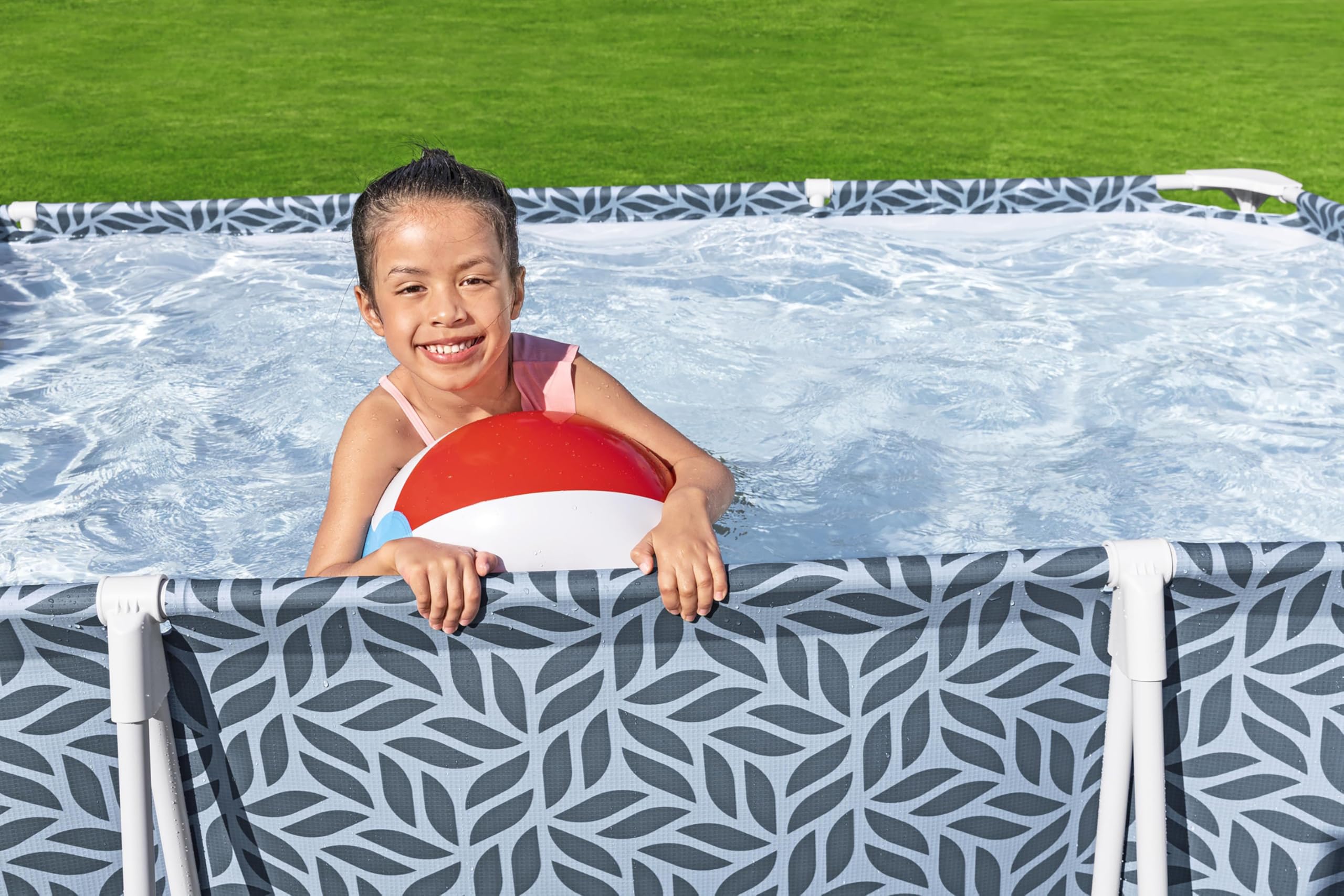 Bestway Steel Pro Frame Pool ohne Pumpe 366 x 201 x 66 cm, Blattform-Design, eckig