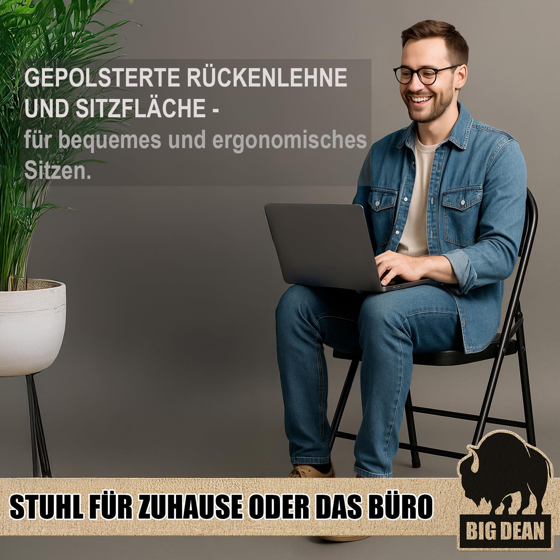 BigDean Klappstuhl 6 Stück gepolstert Klappstühle schwarz Metall Stuhl mit Kunstlederbezug robust bis 130 kg belastbar