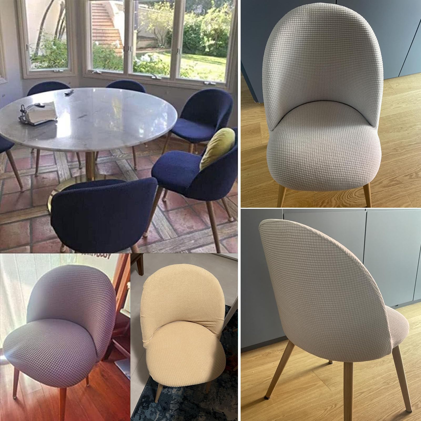 Fundas Sillas de Comedor con Respaldo Curvo, Pack 1/2/4 Funda para Silla Redonda A Cuadros, Funda para Sillas Elástica, Cubre Funda Protectora Sillas Lavables para Salón Oficina H 4 Pieces