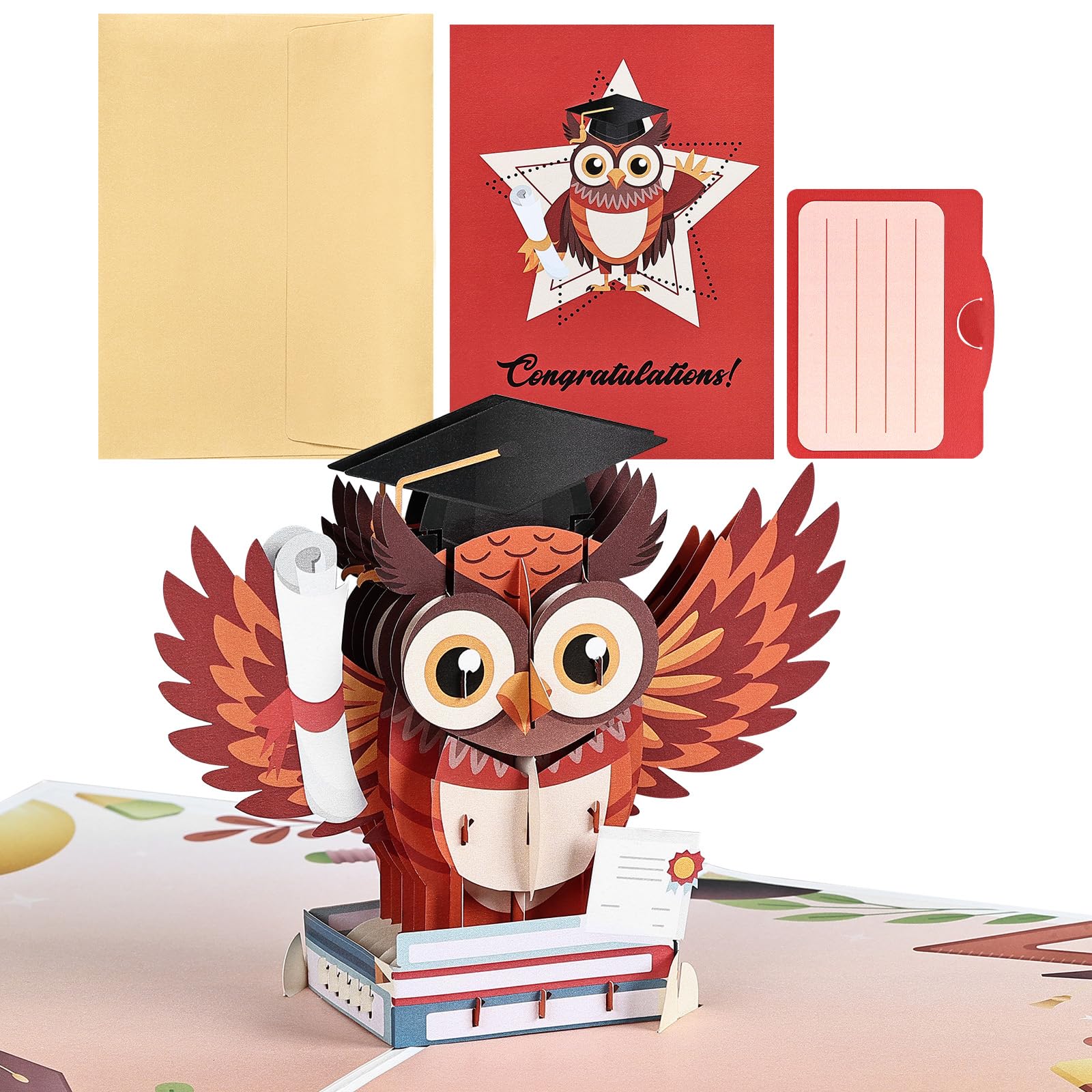 Joyoldelf 3D Owl Pop-Up Graduation Card โ Funny Handmade Owl with Graduation Hat & Envelope, Unique Keepsake for Him Her, Congratulations for PhD, Master, Bachelor & Leaving Uni
