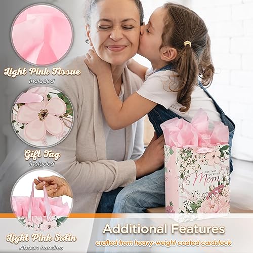 Miniatura 3 de Christian Art Gifts Bolsa de regalojuego de papel de seda para mamás I Love That You're My Mom, rosa, mediano