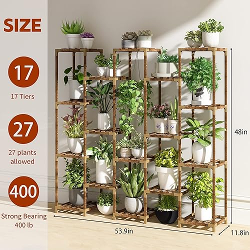 Miniatura 3 de HOMKIRT Soporte para plantas para interiores y exteriores, estante grande de 17 niveles para plantas de interior, soporte de madera para plantas,