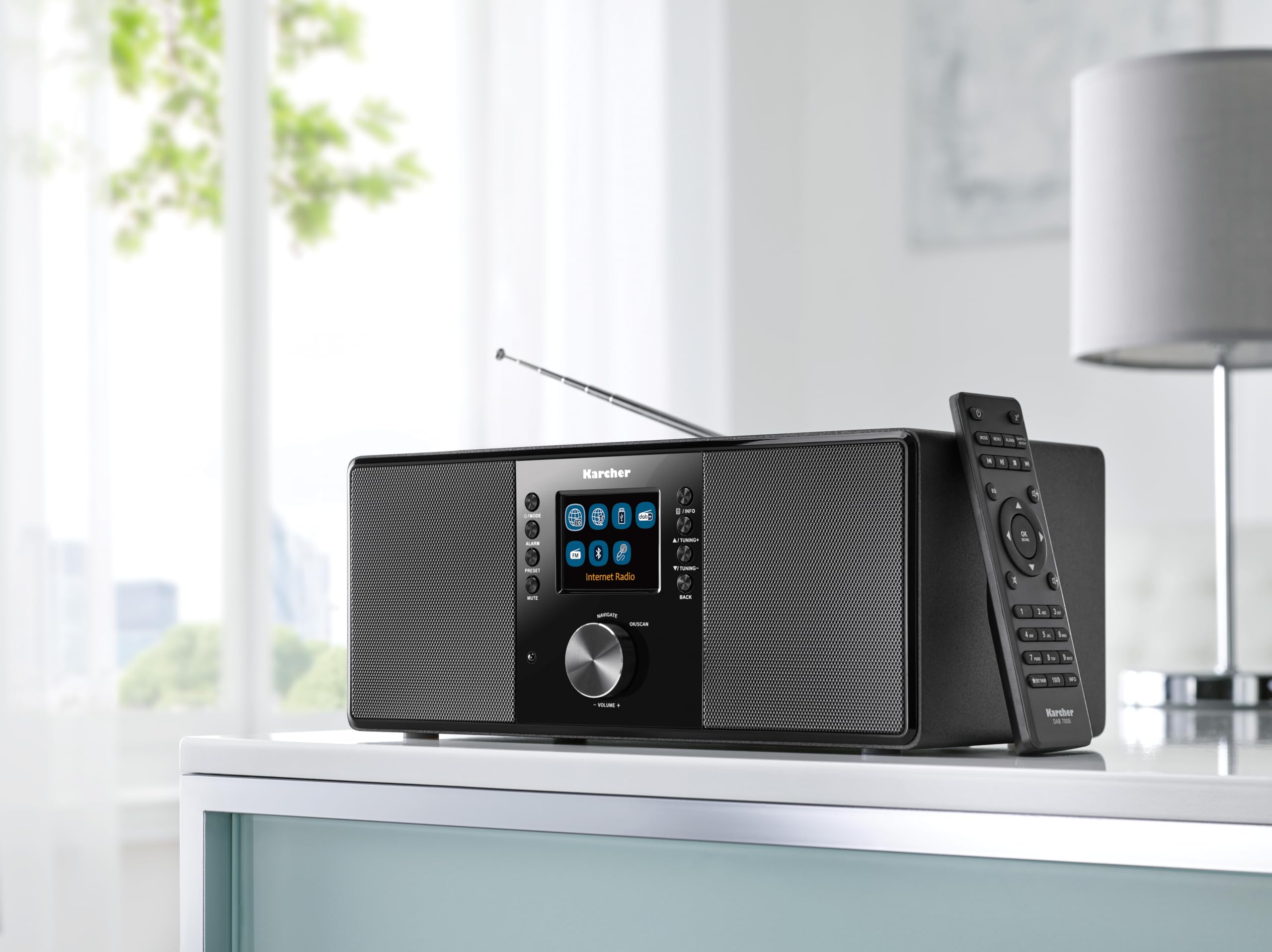 Karcher DAB 7000i - Stereo Internetradio (DAB+ / UKW, WLAN und Bluetooth, Farbdisplay, USB, AUX-In, 14 Watt, Wecker, Kopfhöreranschluss, Digitalradio inkl. Fernbedienung, schwarz)