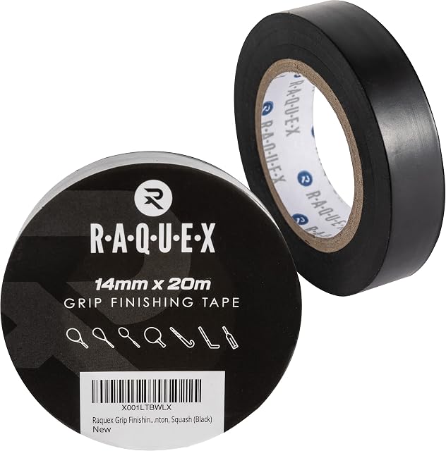 Raquex Taśma wykończeniowa z uchwytem rakietowym do tenisa, badmintona, squasha, hokeja i sportu - taśma wykończeniowa rakiety - 14 mm x 20 m