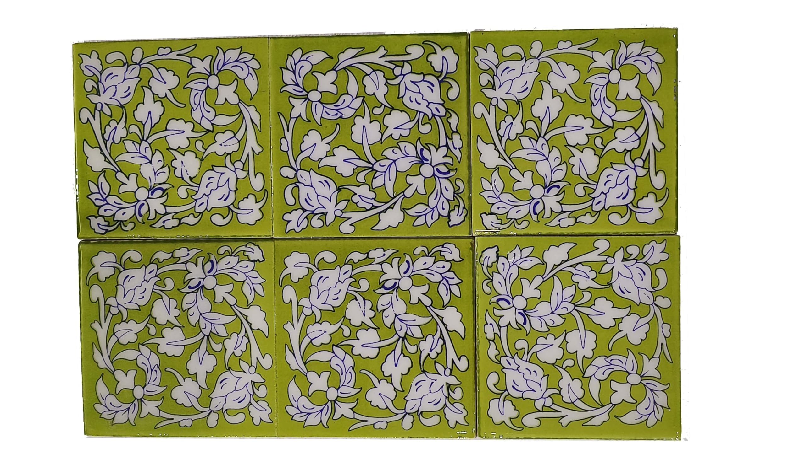 Blue Pottery Floor Decorative Tile Seamless Pattern Traditional Handmade Install Furniture Backsplash Designer Decorative Wall Floor Furniture 4 x 4 Inch Pack of 6 Tiles (Multi)