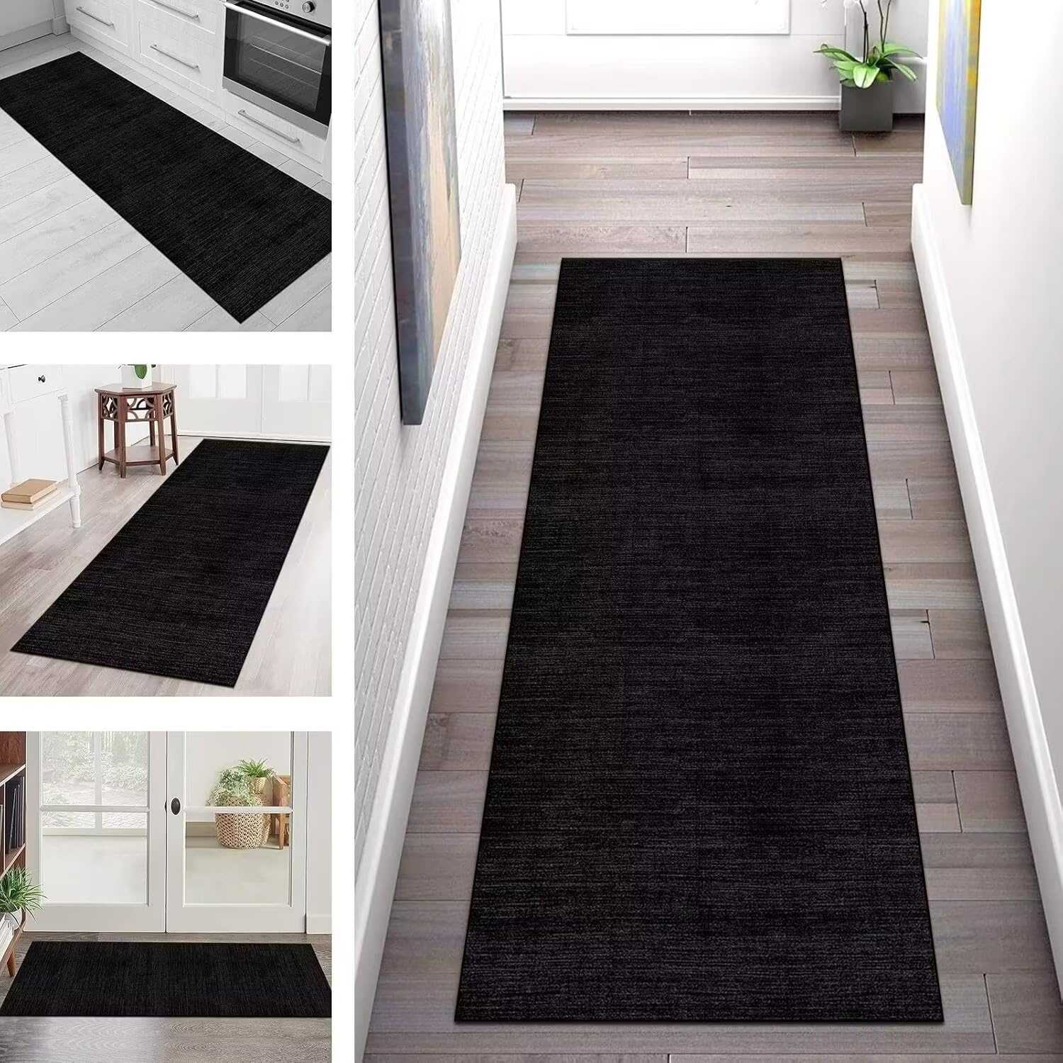 Läufer Teppich Lang Flur rutschfest Waschbar Küche Korridor Teppichläufer Schwarz Dunkelgrau 50X350CM Teppichmatten Küchenläufer Wohnzimmer Kinderzimmer Esszimmer Anpassbare Küchenteppich Meterware