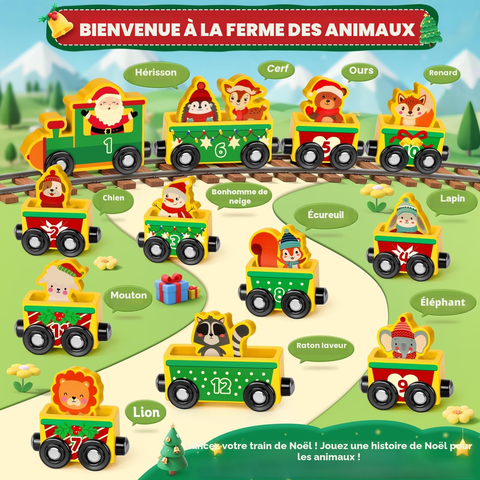 Calendrier de l'Avent 2026 Enfant, Calendrier Avent Kinder Bebe Train Magnétique en Bois, 24 Jours Calendrier de l Avent Jouet Éducatif Jeux Montessori Cadeaux de Noël pour Filles Garçons