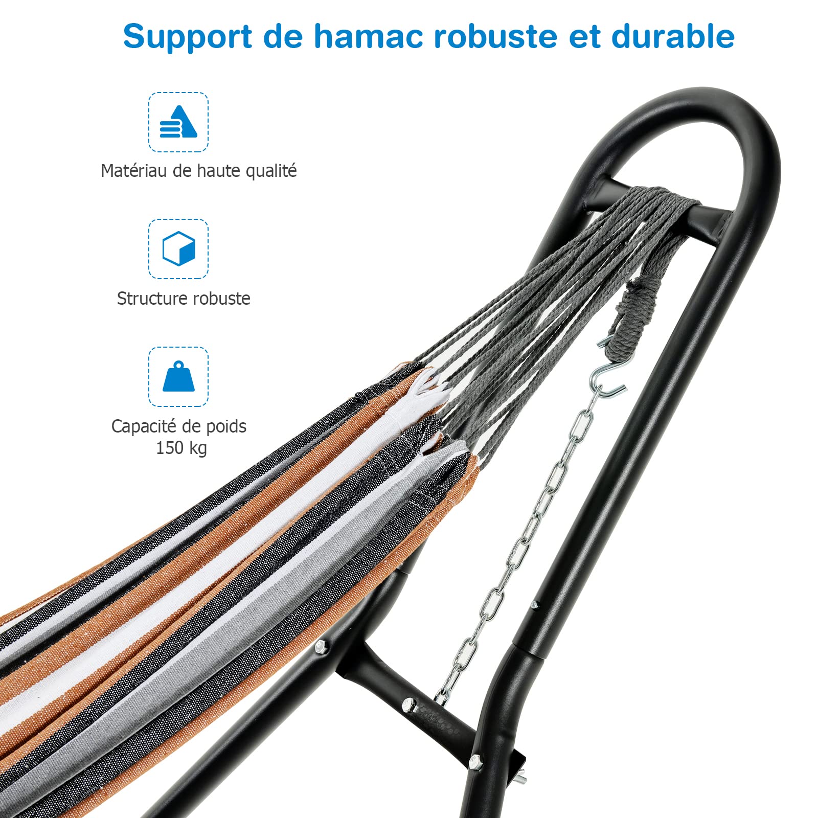 RELAX4LIFE Support Hamac en Fer avec 2 Crochets et 2 Chaînes Réglables