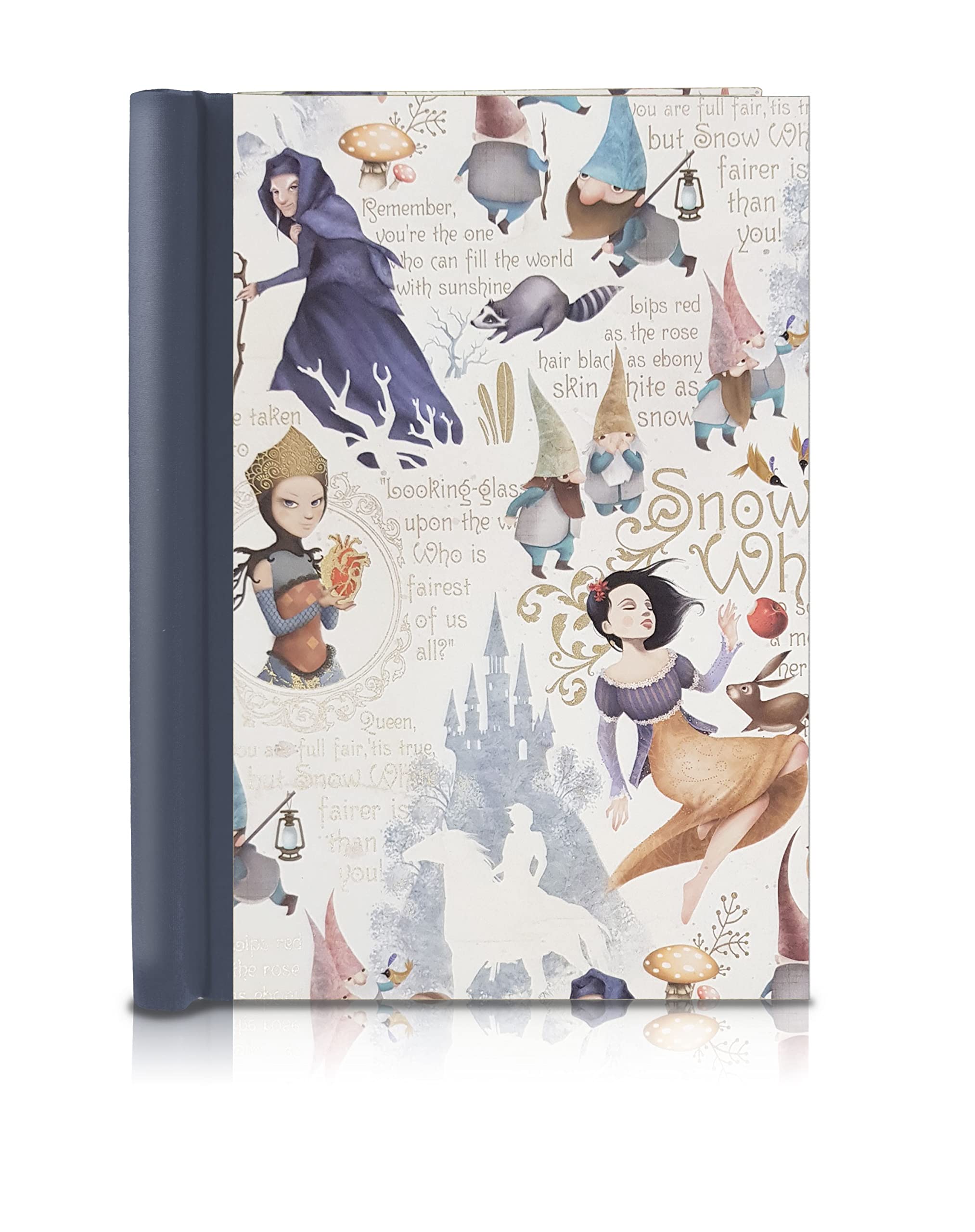 Klemmbinder Snow White, A5, Weiß, 150 Seiten, 16,5 x 22,0 cm, 3mm starke Buchbinderpappe, Kaschiert mit italienischem Dekorpapier, Leinenrücken in hellbraun, Matt schwarz Innenspiegel