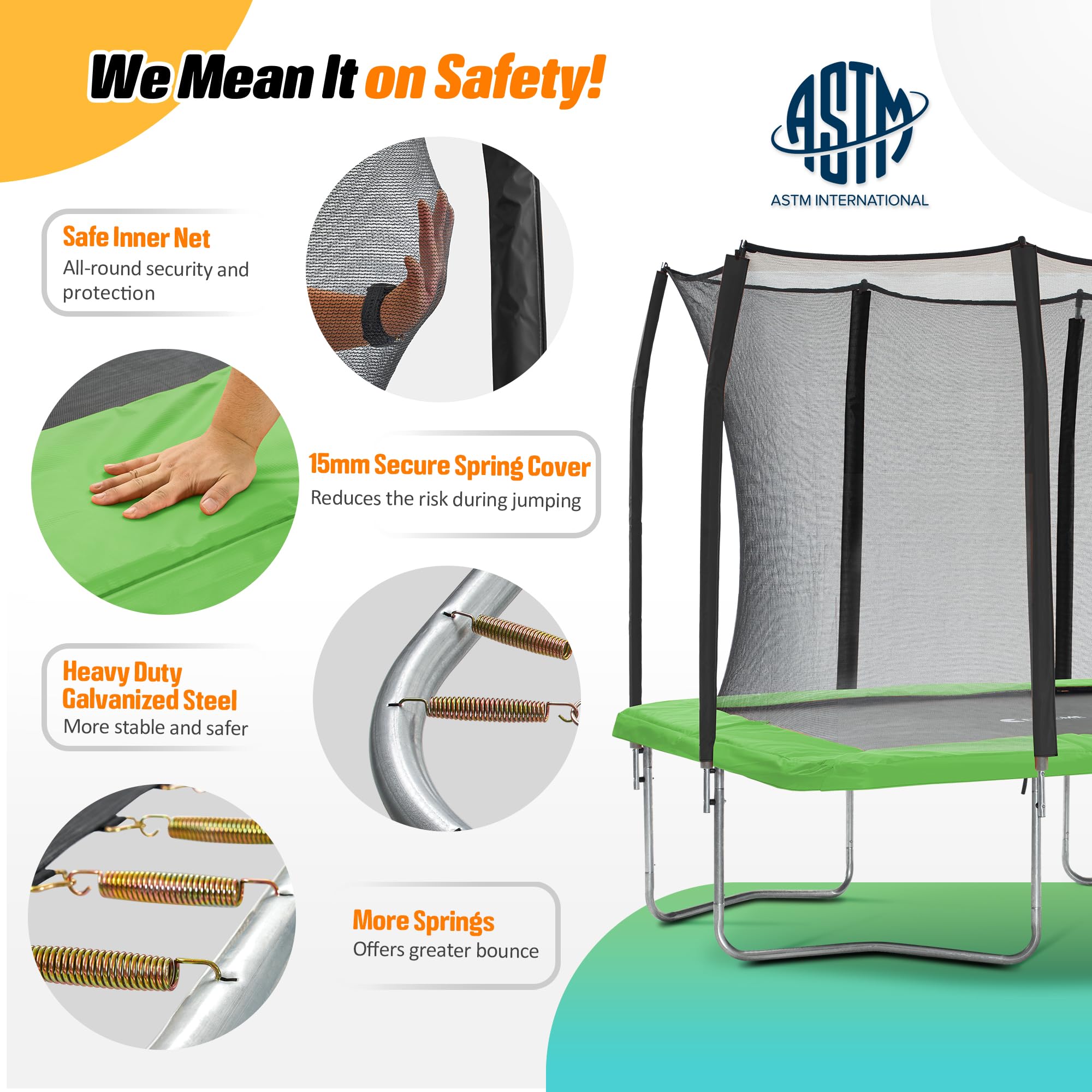 Exacme 7X10 8X12 Foot Rectangle Trampoline for Kids, Double Enclosure Openings, Small Outdoor Rectangular Trampoline with Enclosure Net, 4 Wind Stakes, Storage Bag, 330LB Capacity (Green, 9×14 Feet)