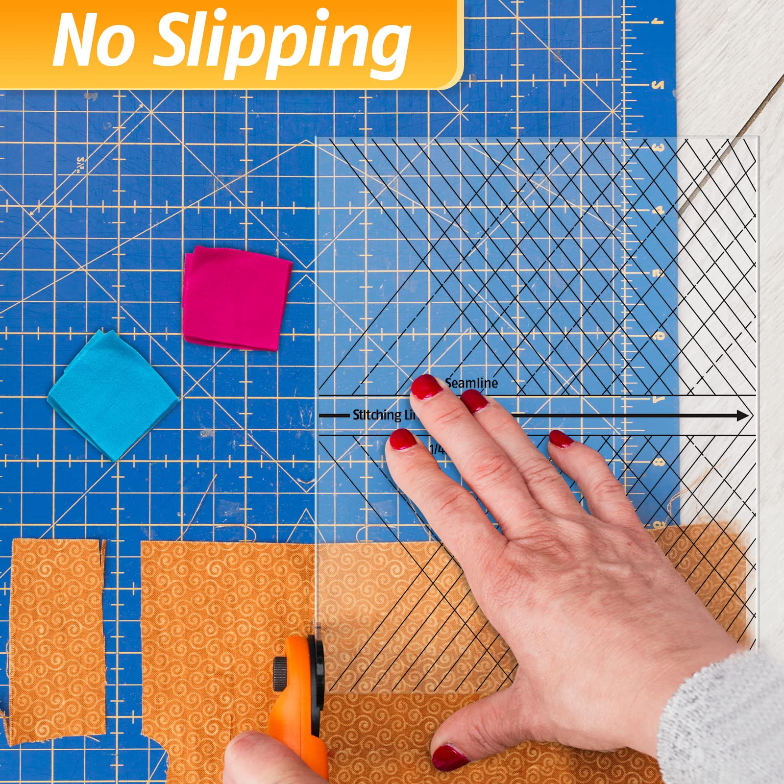 AMLESO Patchwork Arc Quilting Straight Ruler Sewing Tools Quilting Grip Template Rulers for Sewing Crafting 1/4 Inch Seams