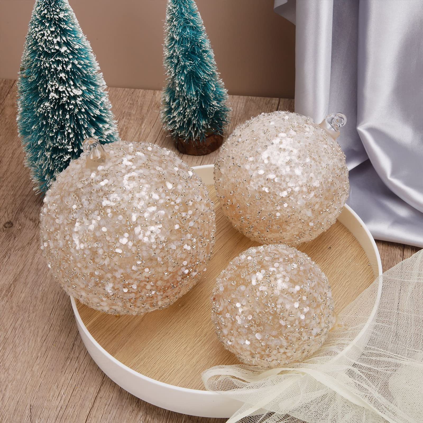 4Pcs Christmas Balls Ornament, Glass Christmas Decorative Balls Baubles Set with Sequins, for DIY Craft Christmas Wedding Party Home Decor (11cm/4.3inch)