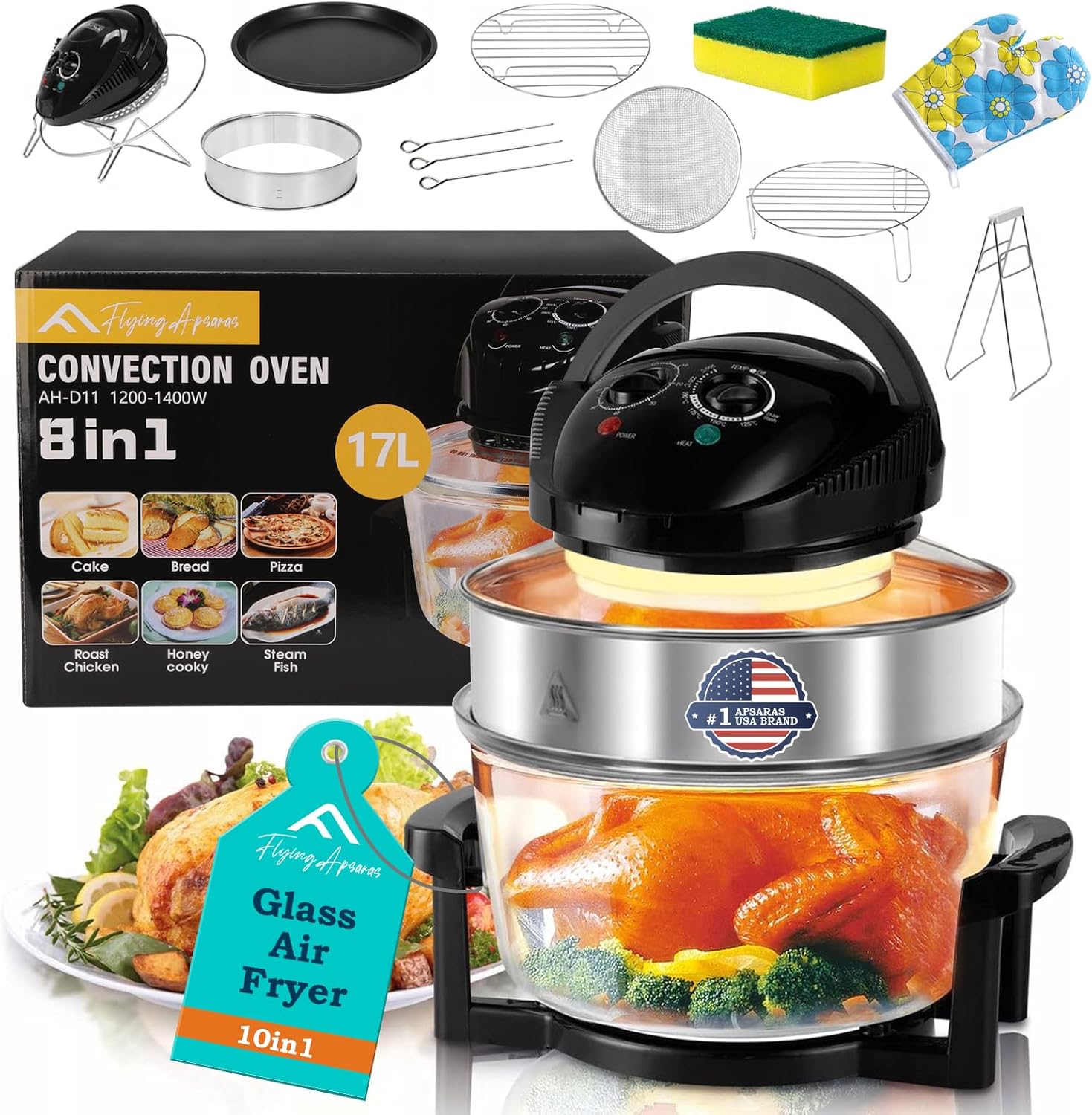 APSARAS Pro 8in1 Glass Air Fryer Non Toxic, 17 Quart Convection Oven, Countertop Air Fryer Glass, Healthy Kitchen Bake, Grill, Steam Broil, & Roast -Includes Glass Bowl, Broil Rack,Toasting Rack APSARAS Pro 8in1 Glass Air Fryer Non Toxic, 17 Quart Convection Oven, Countertop Air Fryer Glass, Healthy Kitchen Bake, Grill, Steam Broil, & Roast -Includes Glass Bowl, Broil Rack,Toasting Rack