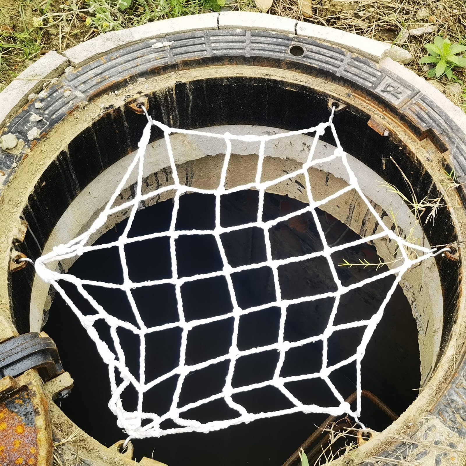 Rete per Rimorchio Maglia Corda Elastica Rete di sicurezza per protezione tombini, rete anticaduta esterna per pozzi con raccordo, grande rete circolare per pozzi da 50, 55, 60, 65, 70, 75, 80, 95, 10