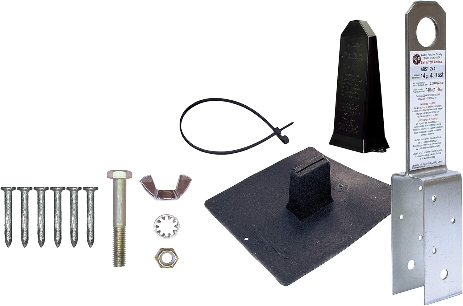 2830 Super Anchor Safety ARS 2x4 Fall Arrest Anchor Kit, Stainless Steel, 14 Gauge