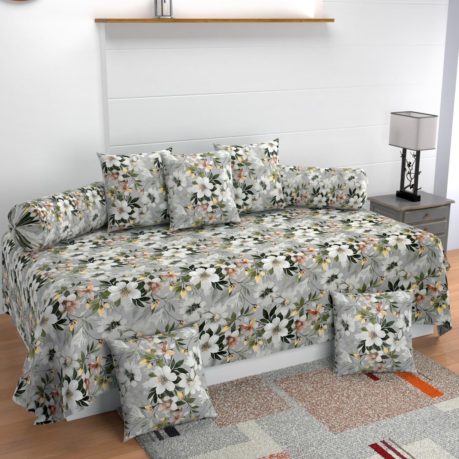 CHHILAKIYA Diwan Set Covers Cotton 8 Pieces Pure Cotton Designer Printed Standard Diwan Set (1 Single Bedsheet, 2 Bolster Covers, 5 Cushion Covers)-picture-15