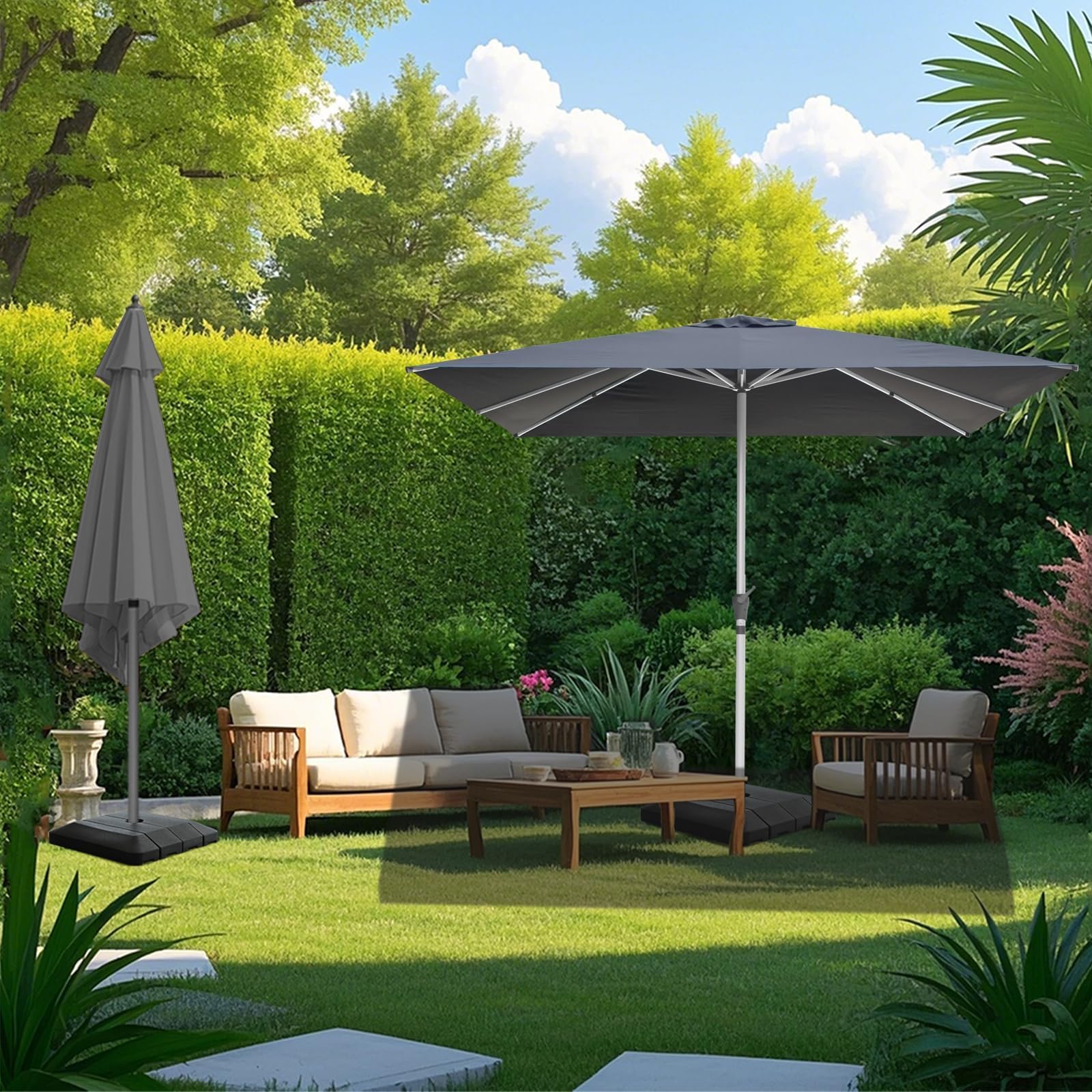 RANSENERS Sonnenschirm 300 x 300 cm mit Kreuzfuß, 8 Rippen, Extra Dicker Gewebe, UV 50+, für Garten, Terrasse, Cafe im Freien