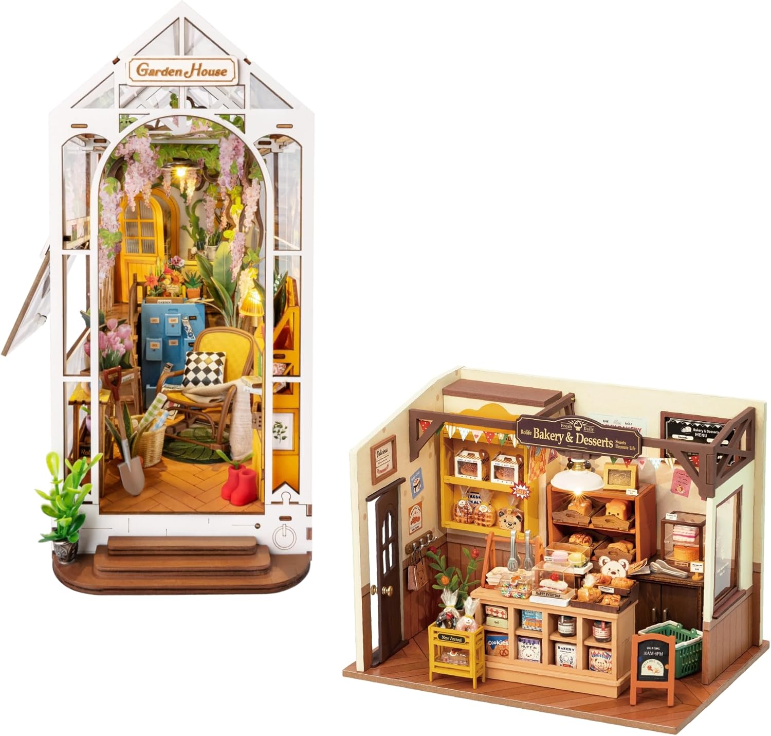 ROBOTIME LED Book Nook Kit DIY Miniature House Kit Birthday Gift