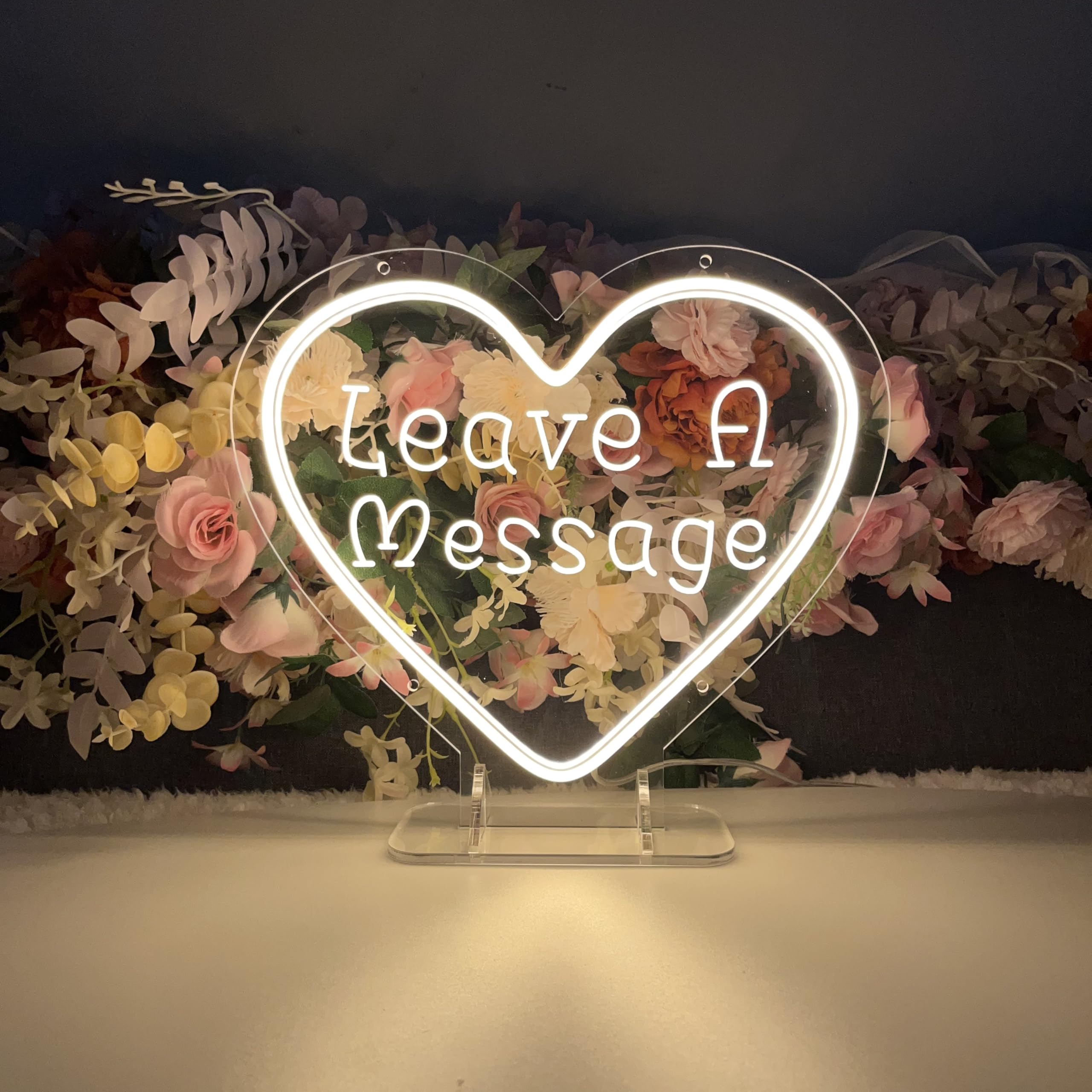 Leave a Message Neon Sign With Holder Base, Neon Guestbook Table Sign for Wedding Shop Business Desk Decor Reception Welcome Dimmable Led Sign, Warm White USB Neon Light Sign — image 1