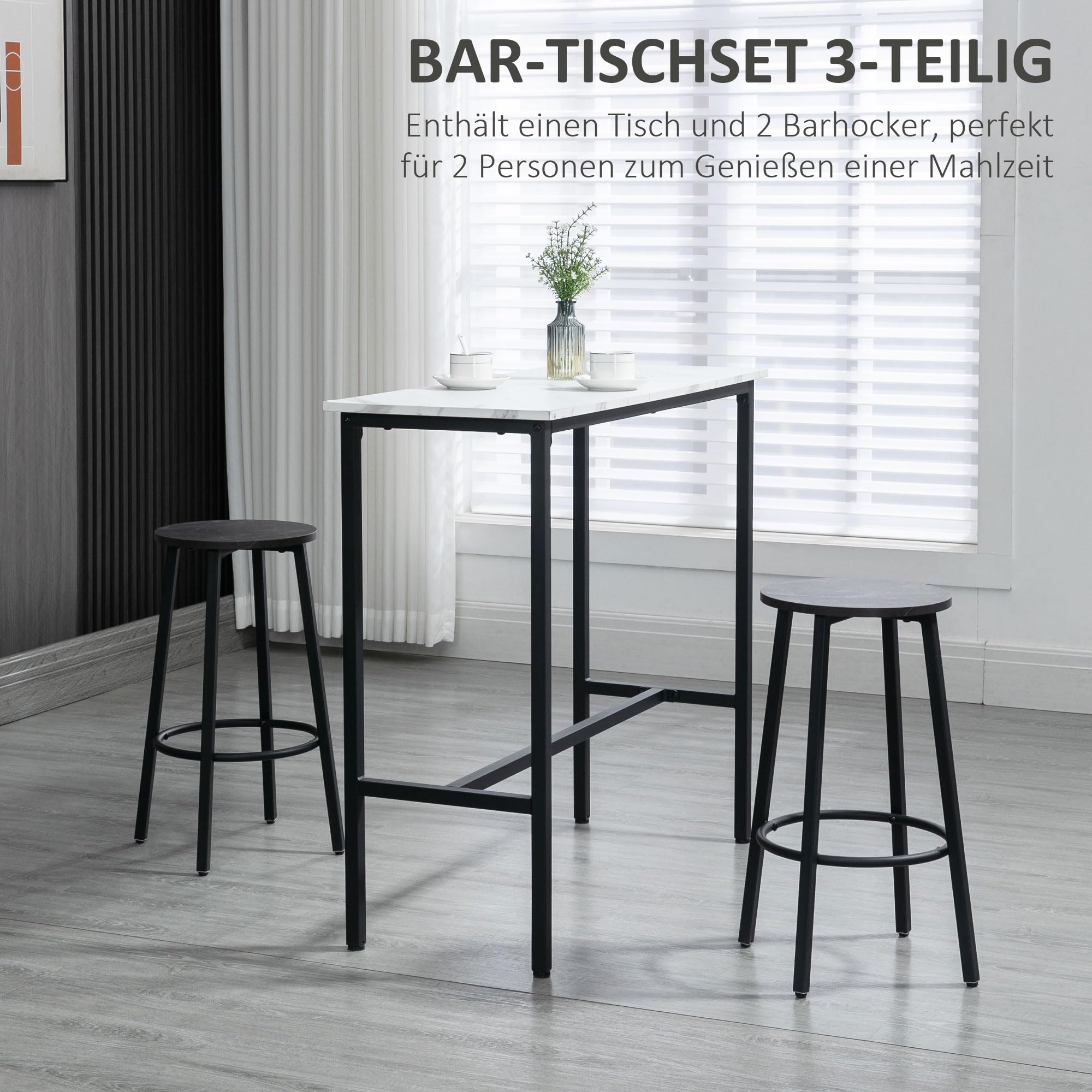 HOMCOM table de bar avec tabourets, set de 3, meubles de salle à manger, table haute
