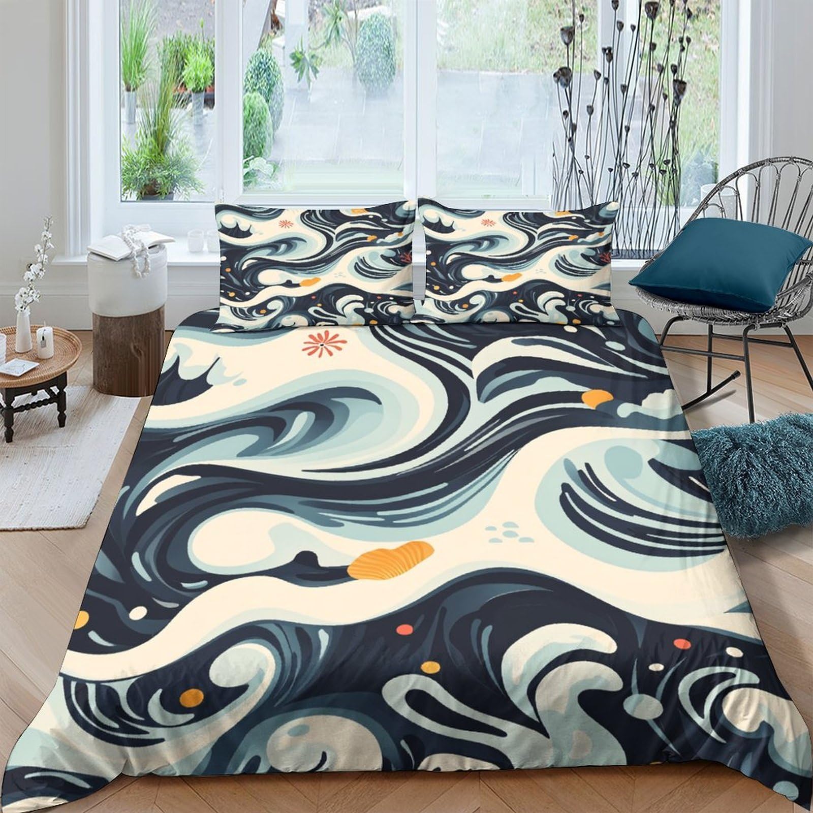 Ctjqhvkz Style-6 3D Printed Abstract Wave Fitted Sheet Microfiber Soft Artistic Swirl Bed Cover For Bedroom Guest Room Mattress Protection Decor Single（135X200cm）