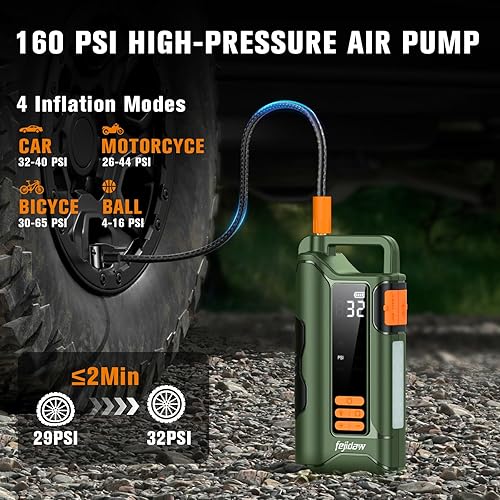 Miniatura 3 de Arrancador de coche  6000 A Peak Portable Jump Starter Power Pack, 4 modos de luces LED de salto seguro, compresor de aire para coche