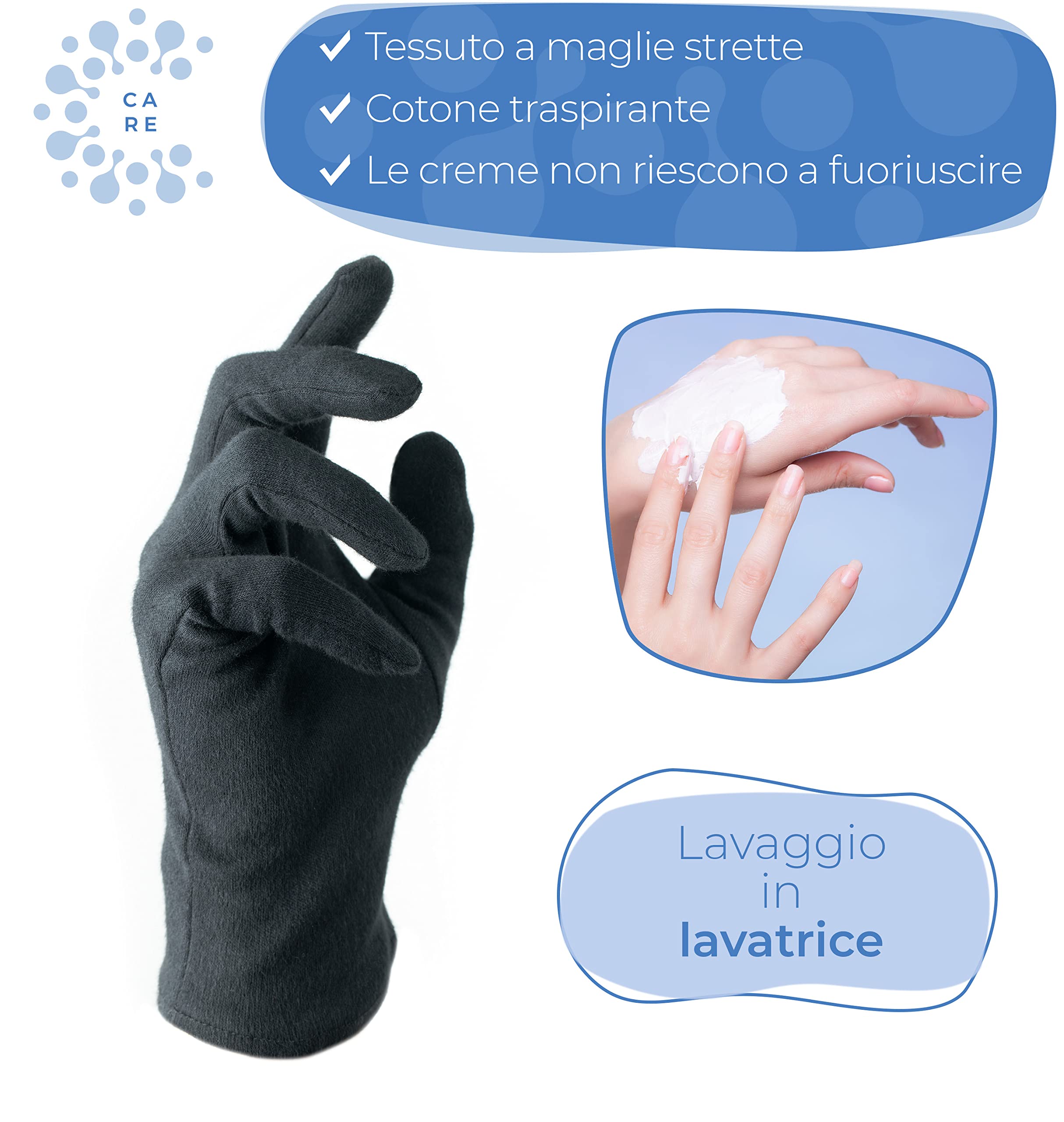 Guanti in cotone (Dermatest: eccellent), Guanti in tessuto morbido per maschere per le mani, Guanti in tessuto con compatibilità cutanea certificata, guanti idratanti, guanto in stoffa,Pacco da 2 Paia