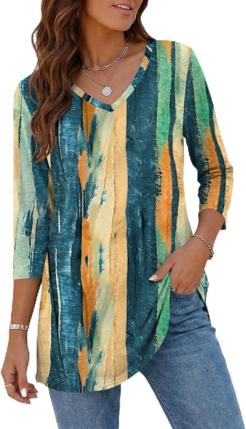Rapbin Tunic Tops for Women Loose Fit Dressy 3/4 Sleeve V Neck T Shirts Spring Tops for Women 2026