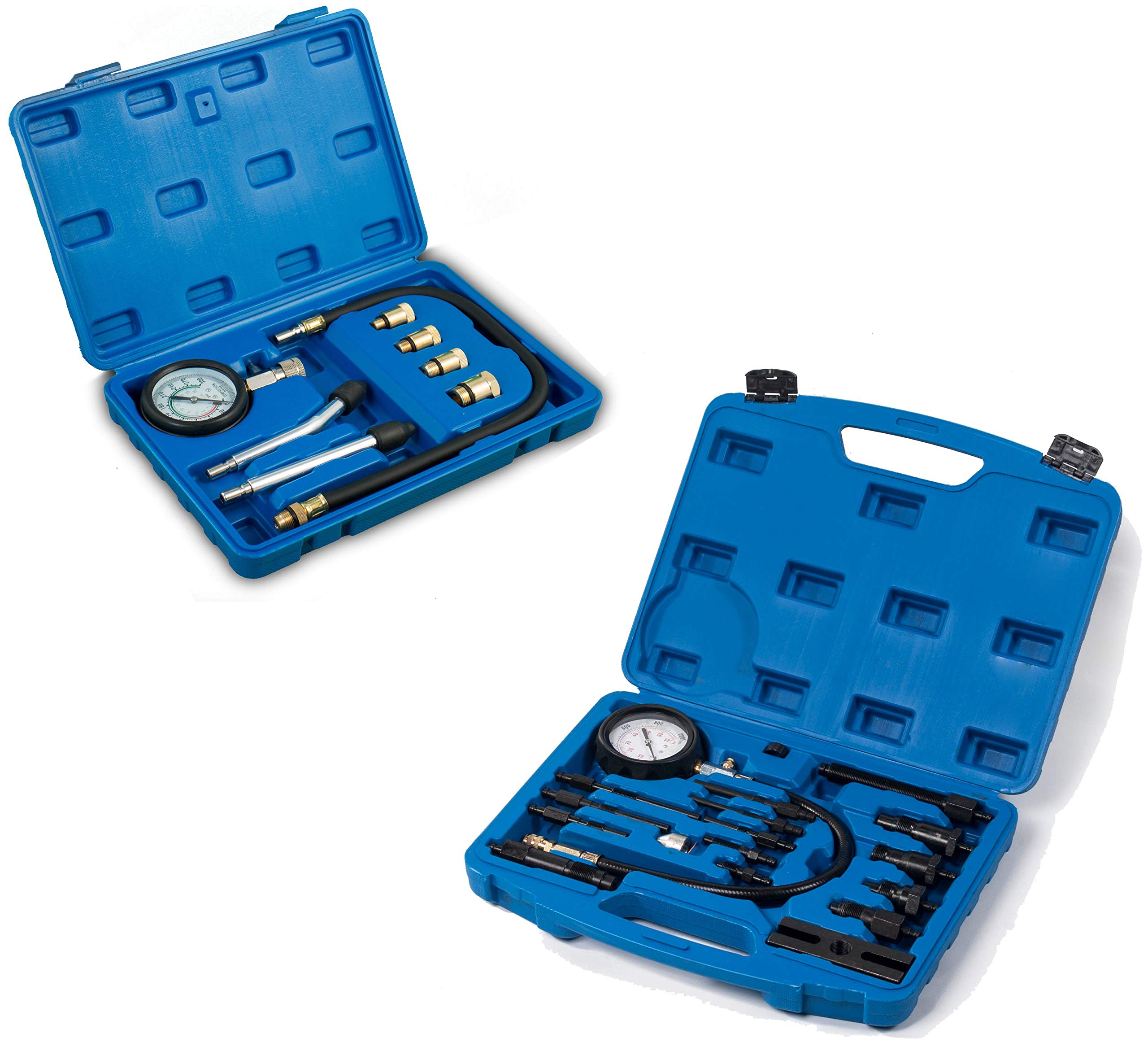 KIT COMPRESIMETRO DIESEL 1000 MANOMETRO 1000 PSI Y COMPRESIMETRO DE GASOLINA UNIVERSAL | MEDIDOR DE COMPRESION DE MOTOR CON ADAPTADORES UNIVERSALES PARA COCHE Y MOTO