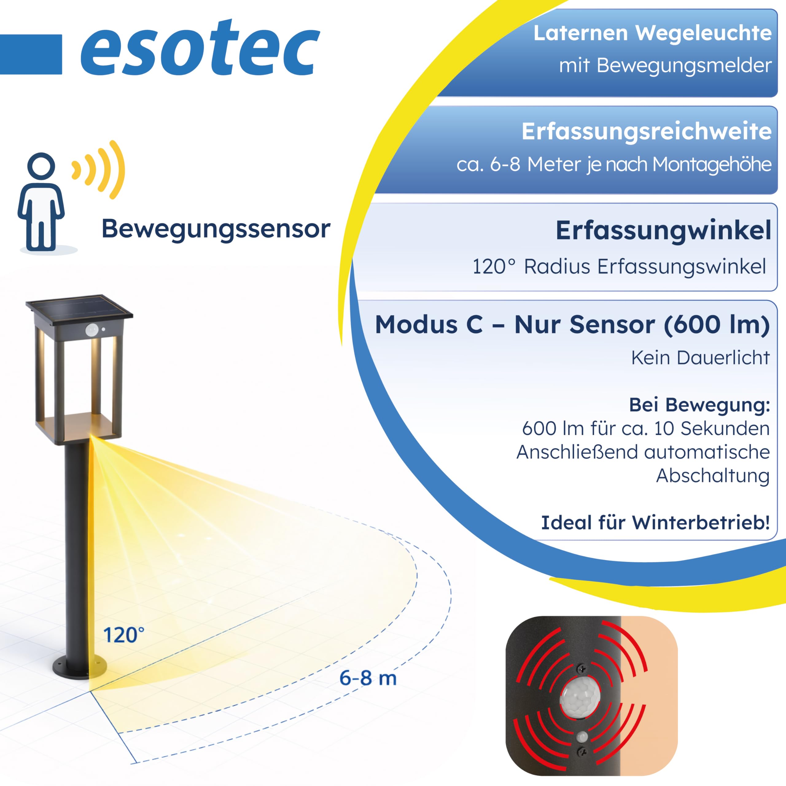 Esotec Solar Laterne Standleuchte Wegeleuchte Termoli 66, PIR, ALU 102757
