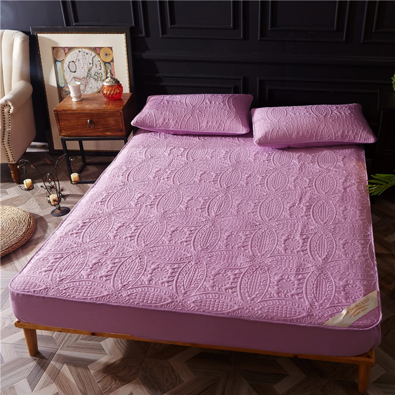 Coprimaterasso Matrimoniale Impermeabile, Premium Morbidezza Copri Materasso Matrimoniale, Altamente Traspirante Copri Materasso Matrimoniale Elastico Lavabile,Viola,200 * 200cm