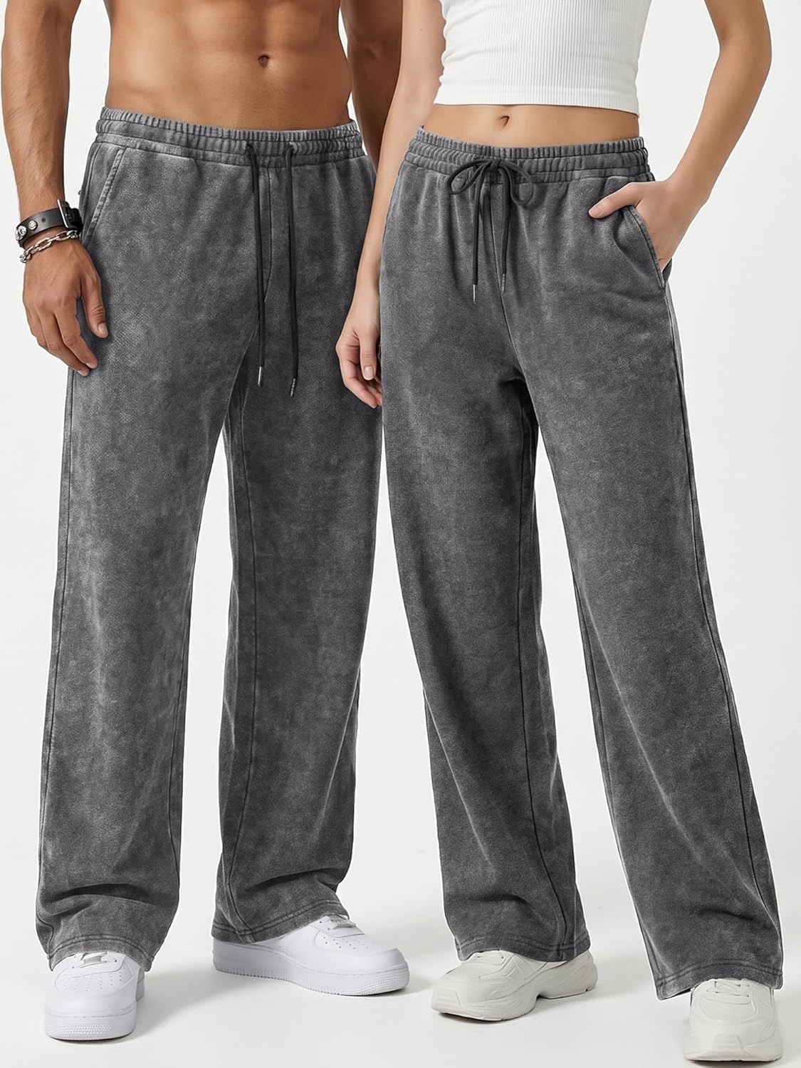 JMIERR Men's Baggy Sweatpants Wide Leg Acid Washed Cotton Casual Pants