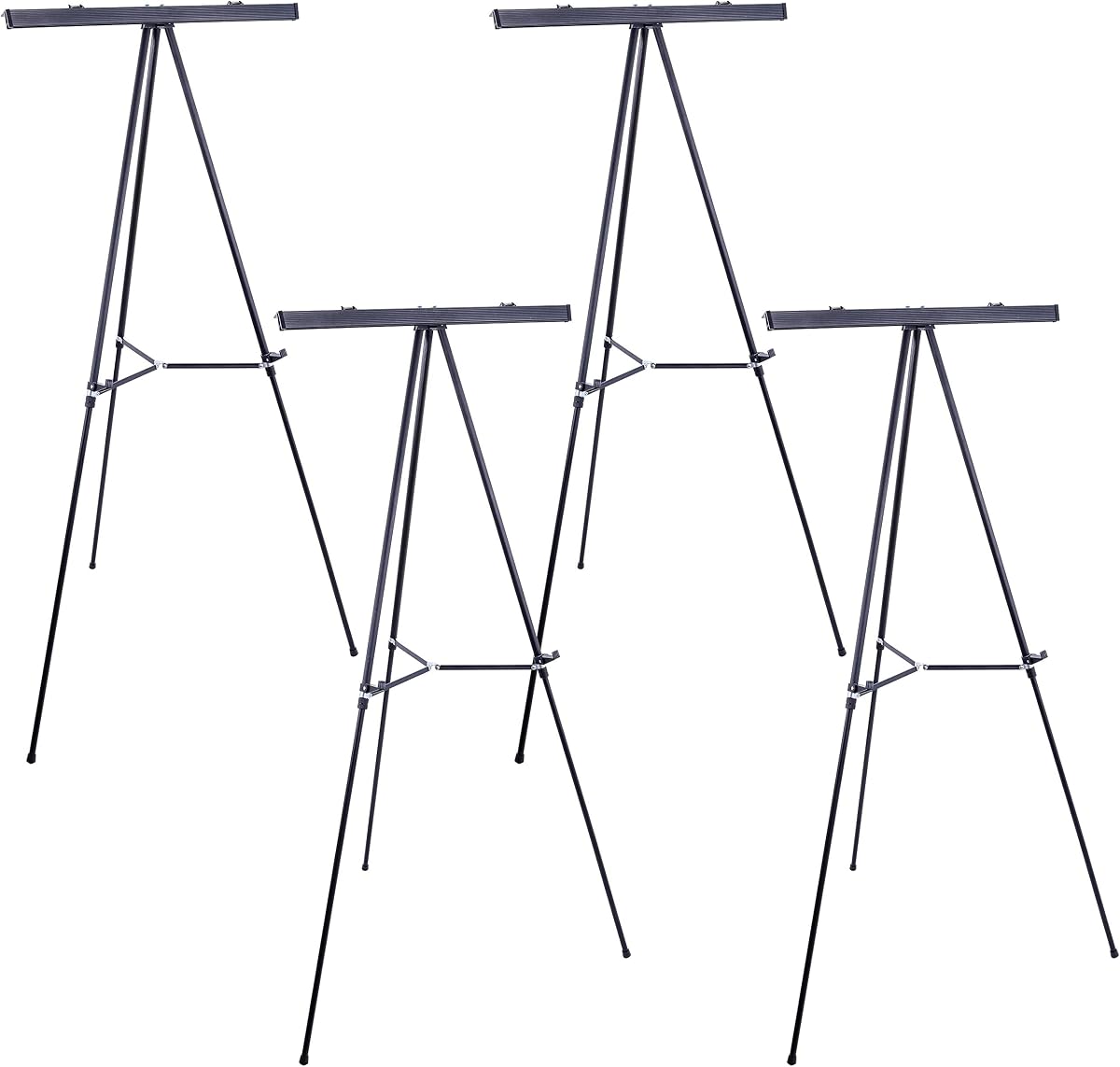 Caballete para rotafolios y soporte de presentación de aluminio negro para sala de juntas de 66" de alto (paquete de 4) - Piso/mesa ajustable, trípode portátil, capacidad para 25 libras, para papel gráfico, cartulinas y blocs