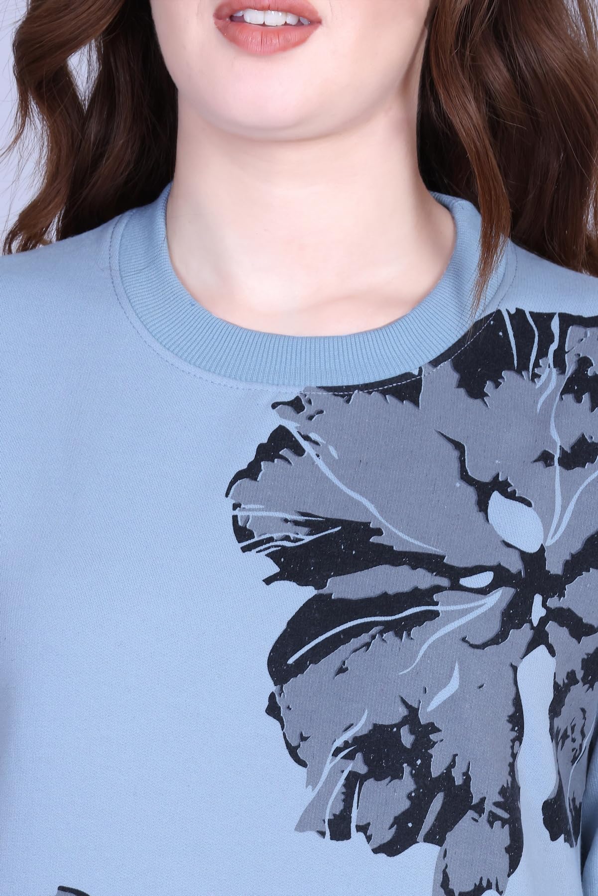 DG Divine Girl Women’s Printed Round Neck Sweatshirt | Winter Wear Fleece Cotton Fabric | Full Sleeves Casual Pullover for Girls & Women (in, Alpha, 2XL, Regular, Standard, 2 Flower Grey) - Image 6 thumbnail