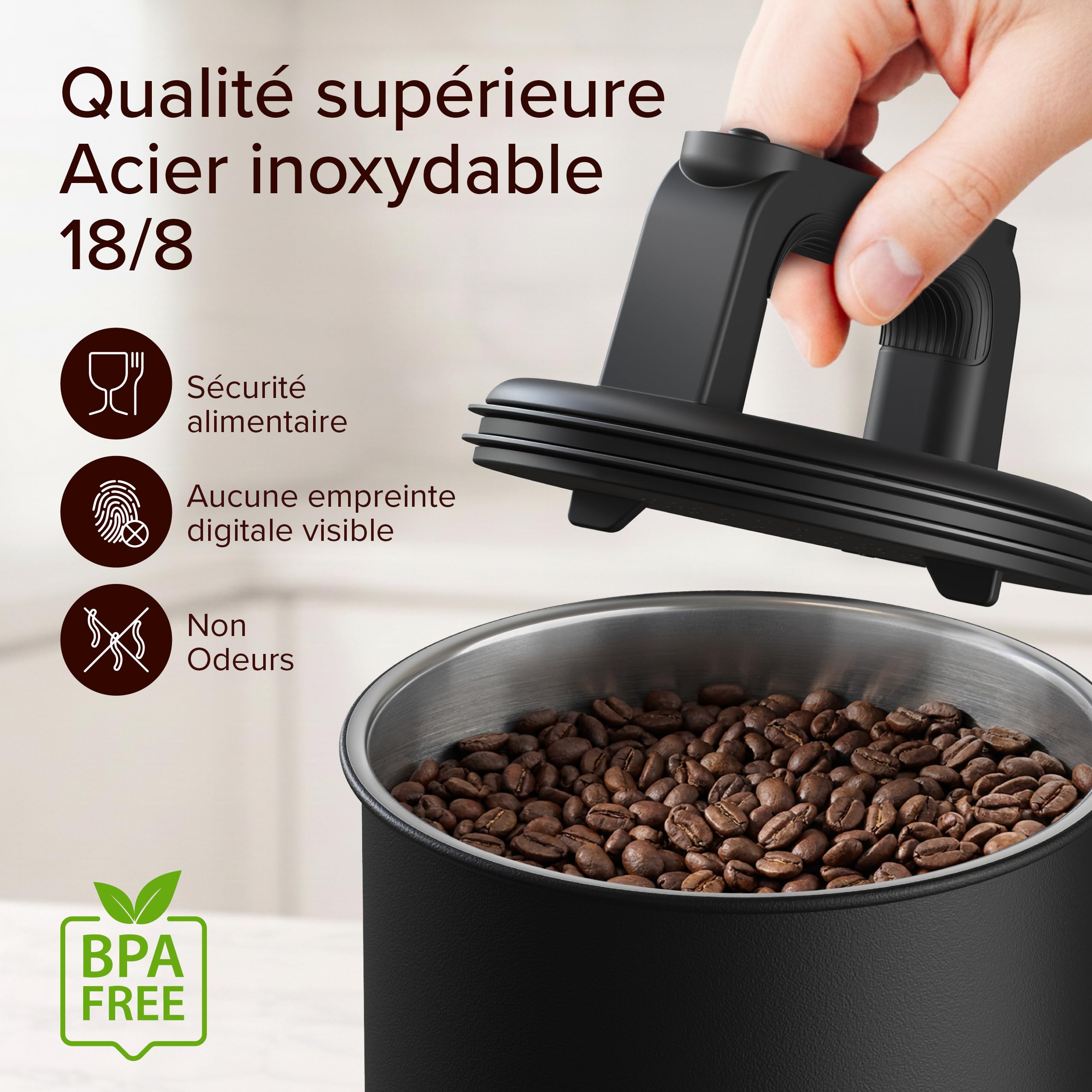 Boîte en Acier Inoxydable Hermétique pour 1 kg de Café en Grains - Couvercle sous Vide, Joint Aromatique - Idéal pour le Café et le Thé