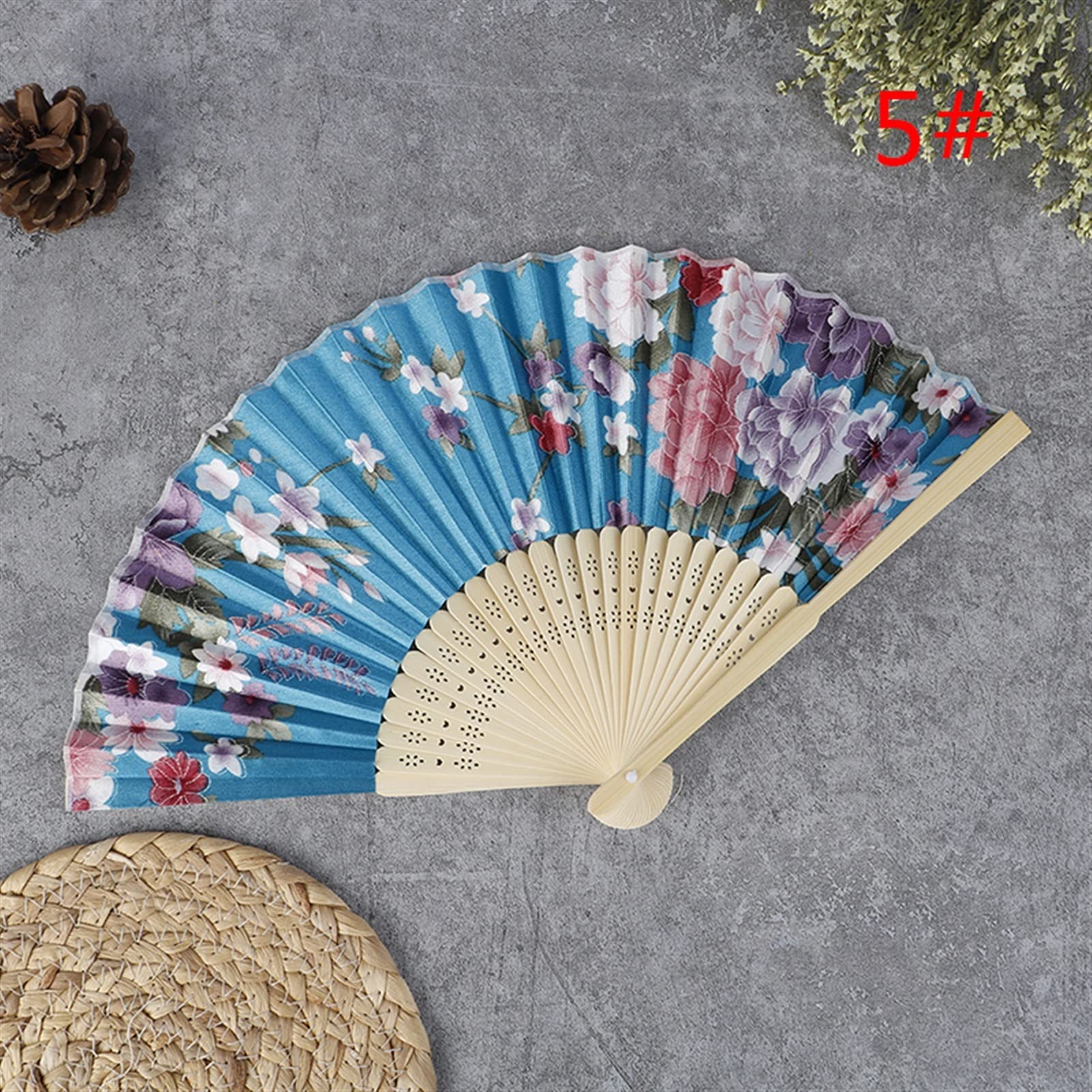 LKLNKVL folding fan, Folding Hand Fan - 1PCS Original Wooden Flower Pocket Decoracion Fiestas Chinese Japanese for Home Decor Decorative(E)