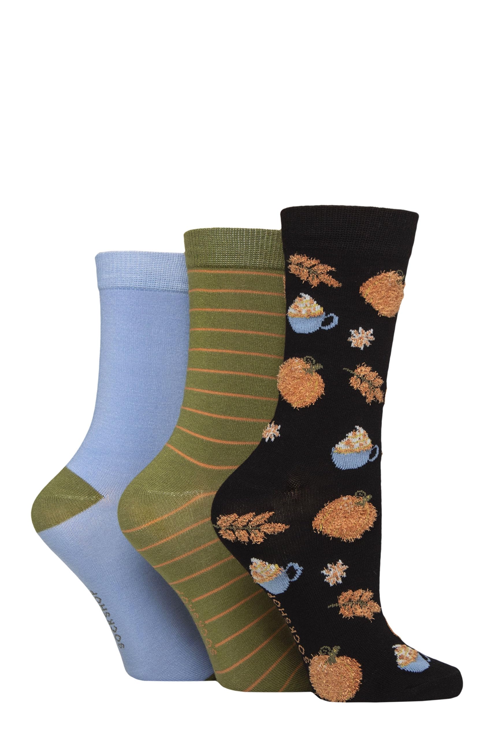 Sockshop Women's Pumpkin Spice Soft, Cooling & Breathable Bamboo Feather Textured Patterned Socks In A Multipack Of 3 Pairs Size 4-8 (Uk, Numeric, 4, 8, Regular, Regular, )