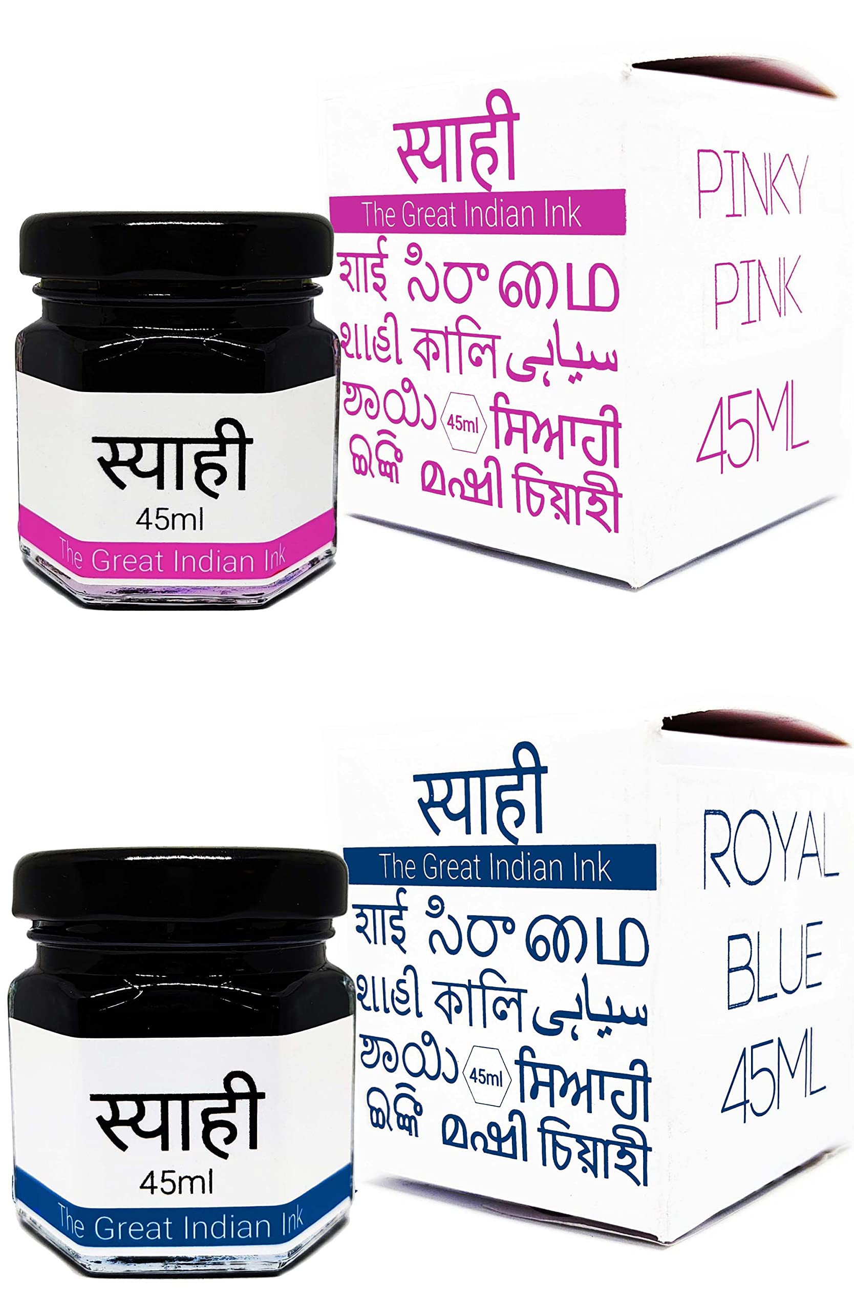 Syahi - The Great Indian Ink - Fountain Pen, Calligraphy, Drawing, Doodle, V5, V7, Trimax (Royal-Blue-Pinky-Pink)