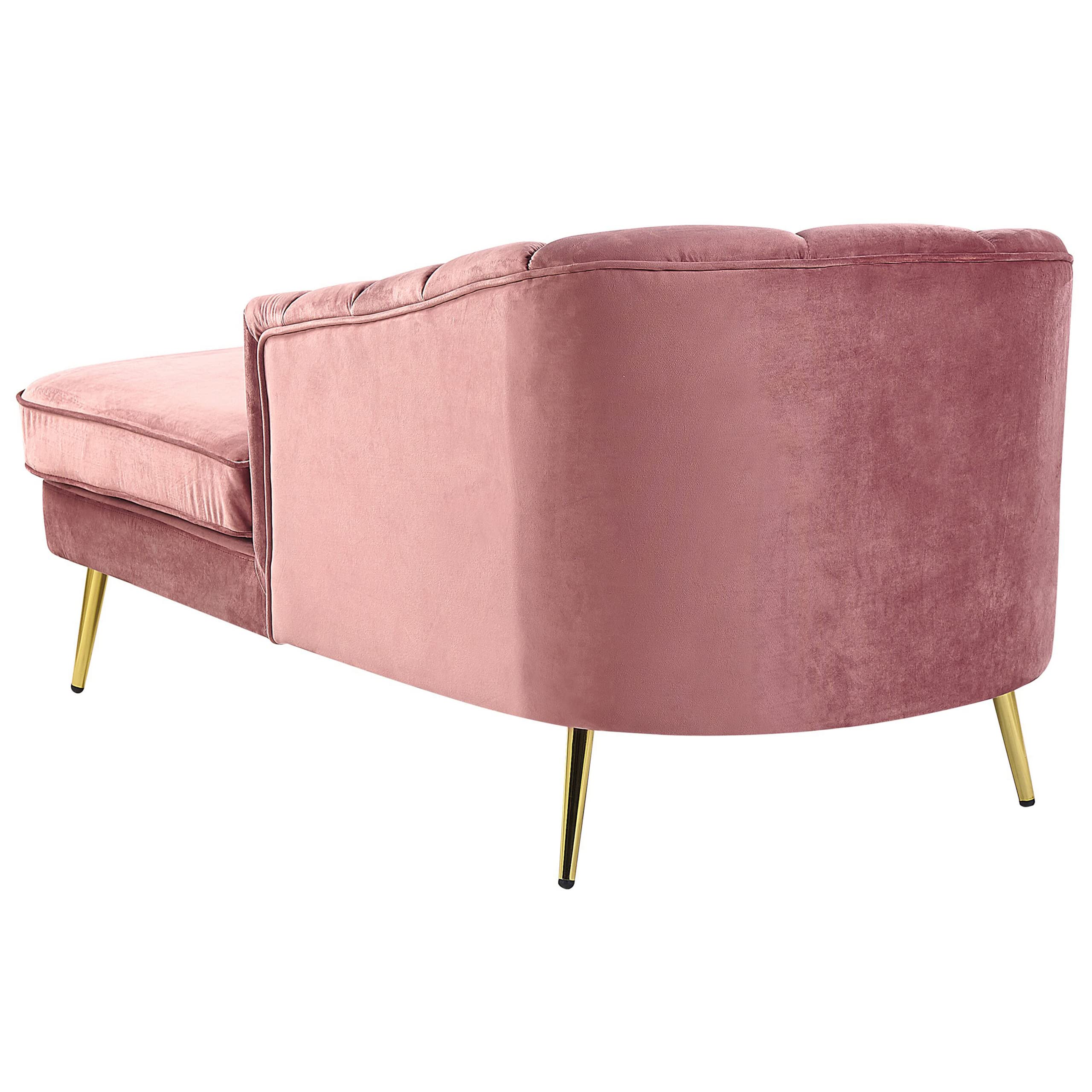 Chaise Longue Méridienne Beliani NIMES – Velours Rouge – Côté Gauche – Neuve
