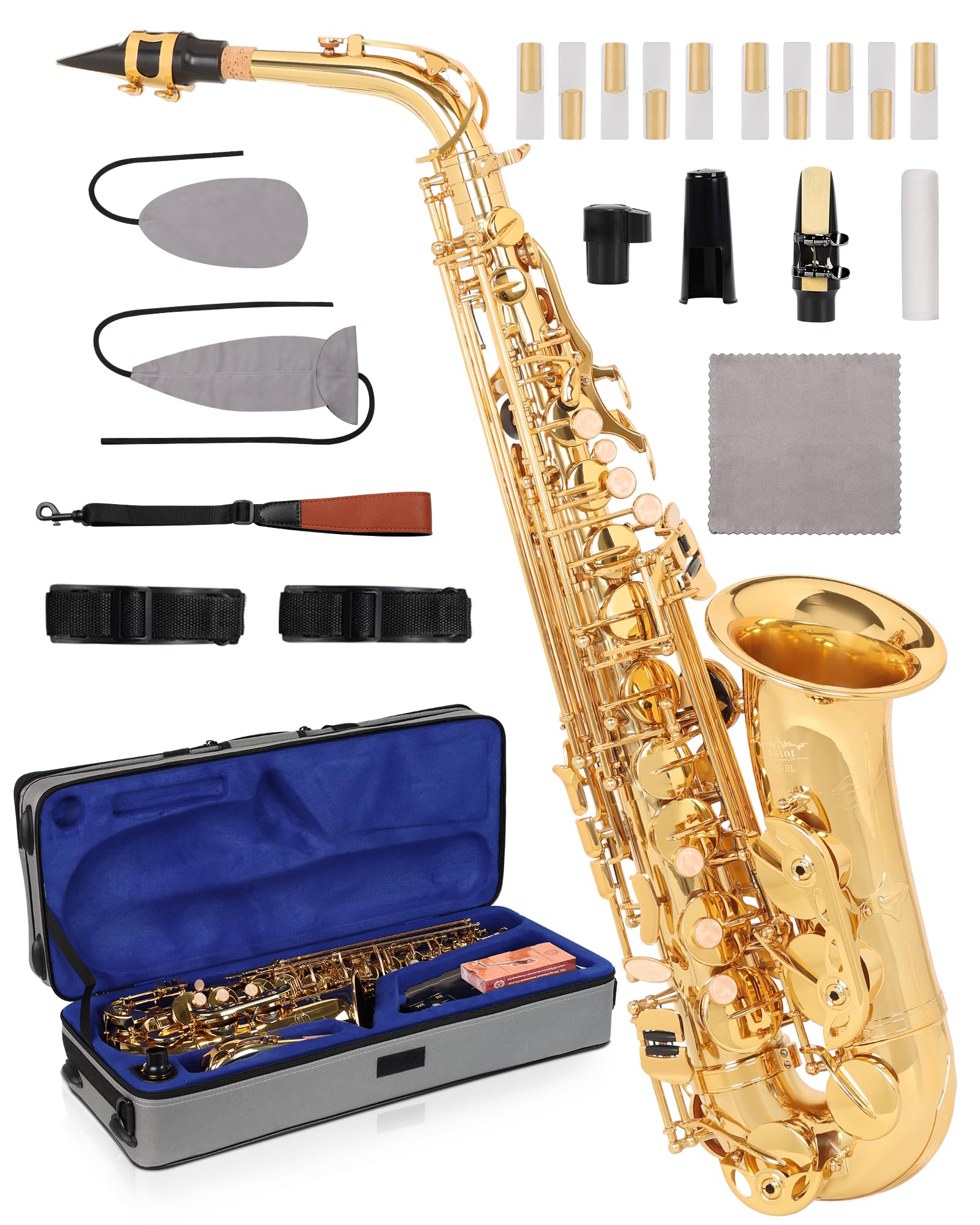 Amazon.com: AKLOT Handcrafted E-Flat Alto Saxophone: Gold Brass