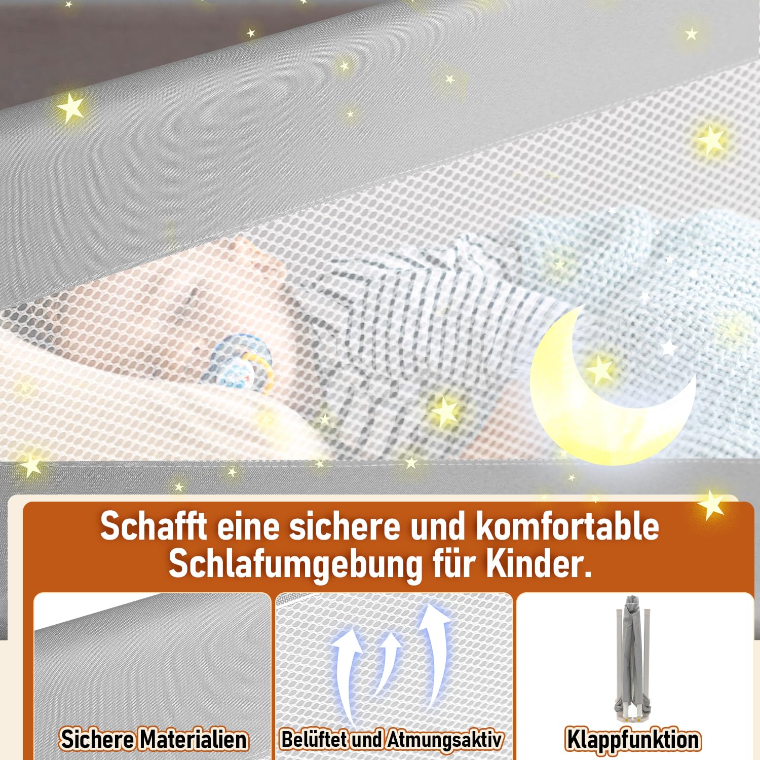 Barrera de cama de 200 cm, protección para cama infantil con patas en forma de U, plegable, protección contra caídas, altura ajustable, 68 – 95 cm, fácil de montar, color gris