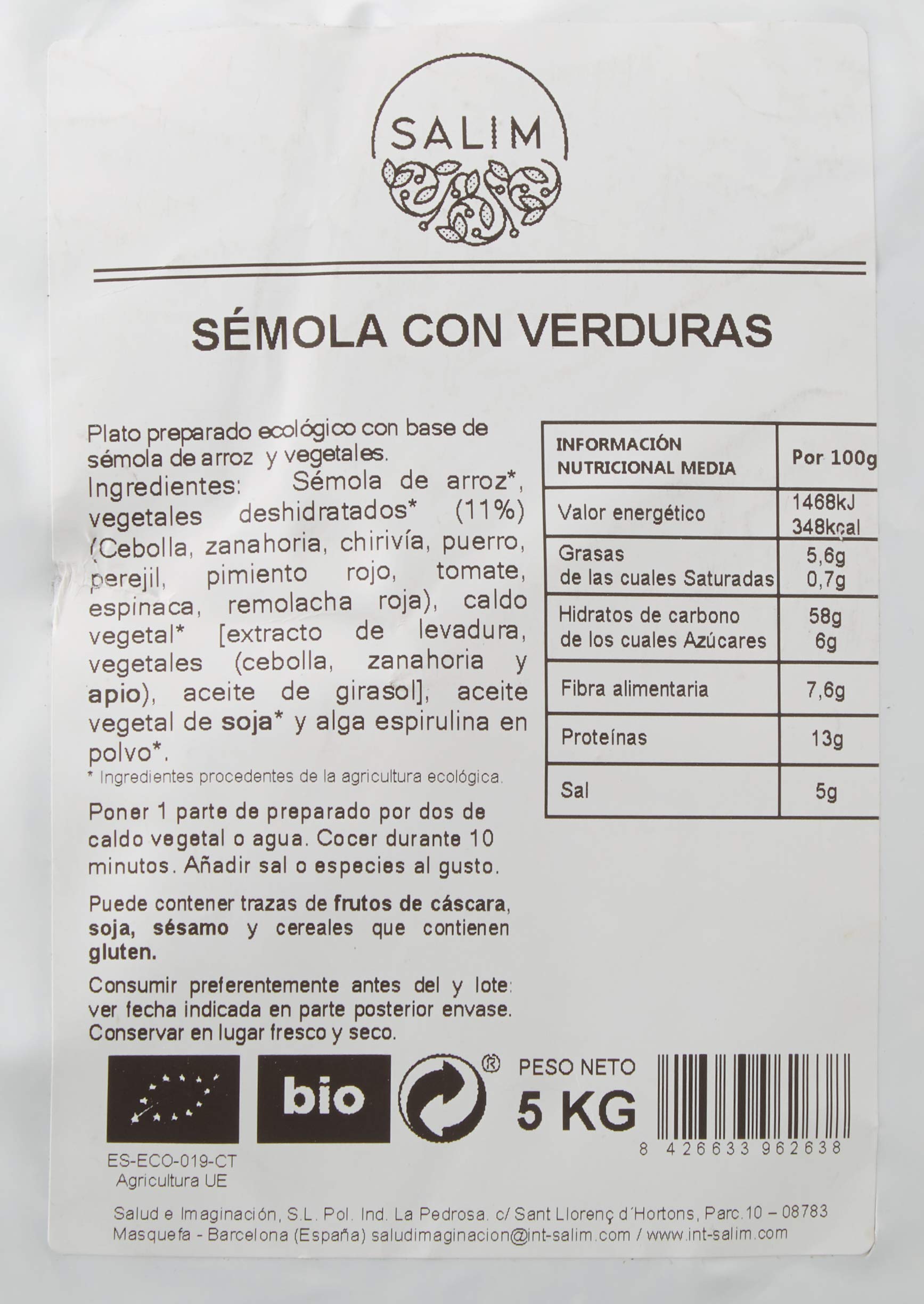 Graneles Granel Eco Semola Verduras 5 Kg Graneles 5000 g