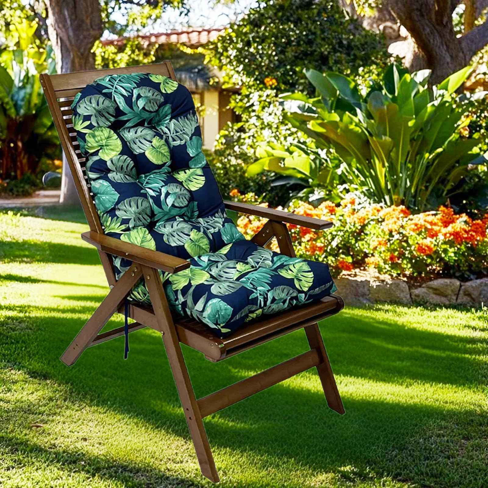 GOZYLA Replacement Cushions for Outdoor Furniture Waterproof: High Back Patio Chair Cushioned 110x50 cm Padded Garden Seat Pad Thickened Support Breathable Comfortable Weatherproof