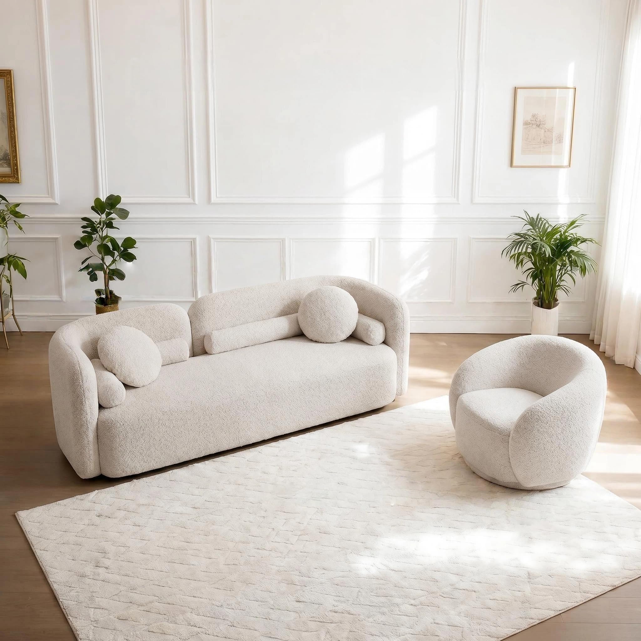 2-Piece Modern Curved Sofa Set, 3-Seater &amp; Swivel Chair