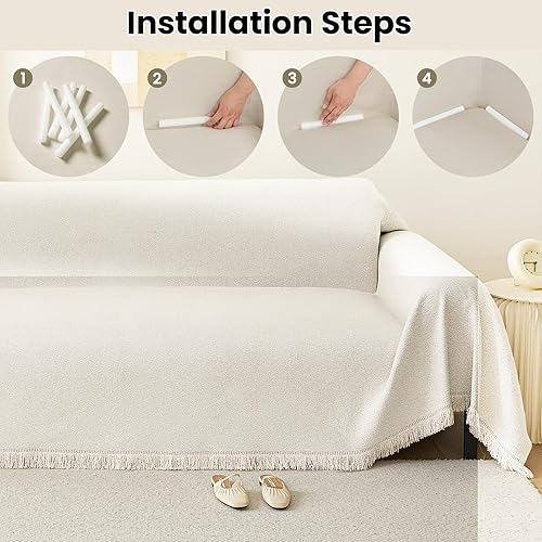 Miniatura 3 de Funda bohemia lavable, resistente al agua y a las manchas, para sofá de 2 cojines, color beige liso, apta para mascotas, funda súper elástica para