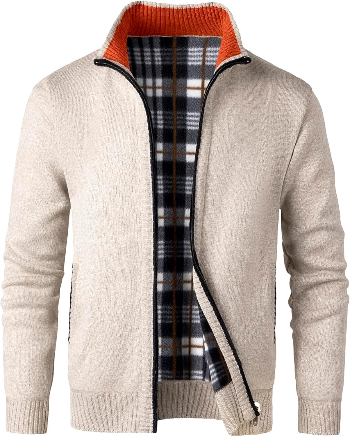 Men's Cardigan Sweaters Full Zip Stand Collar Knitted Sweater Winter Casual Cardigans